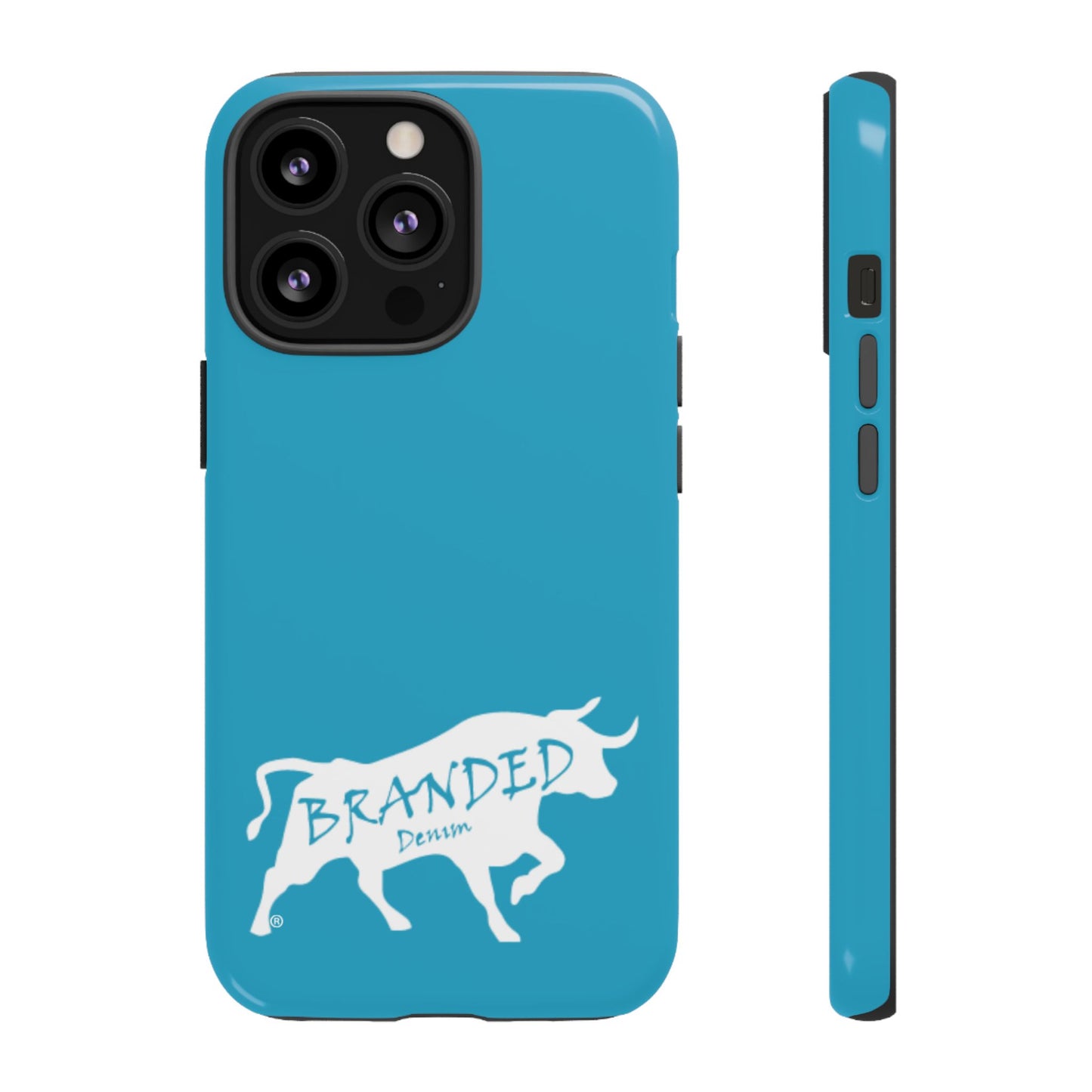 Turquoise Branded Denim Logo IPhone, Samsung, Google Tough Cases