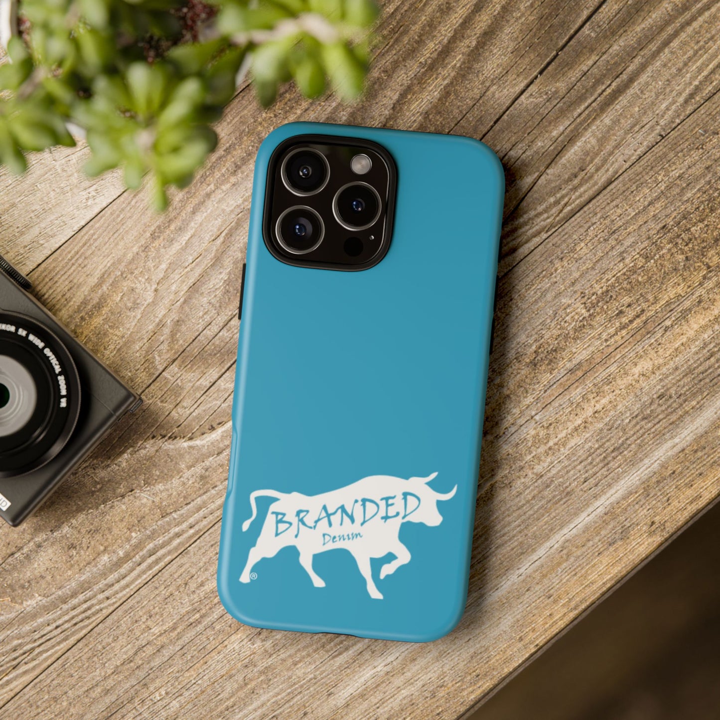 Turquoise Branded Denim Logo IPhone, Samsung, Google Tough Cases