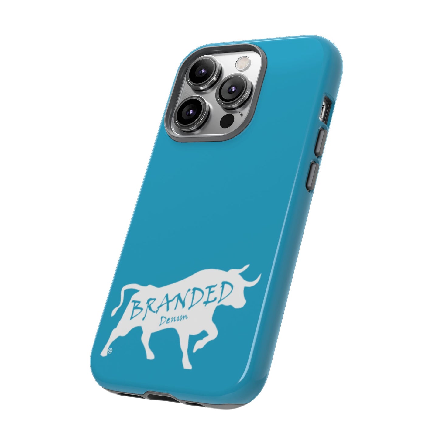 Turquoise Branded Denim Logo IPhone, Samsung, Google Tough Cases