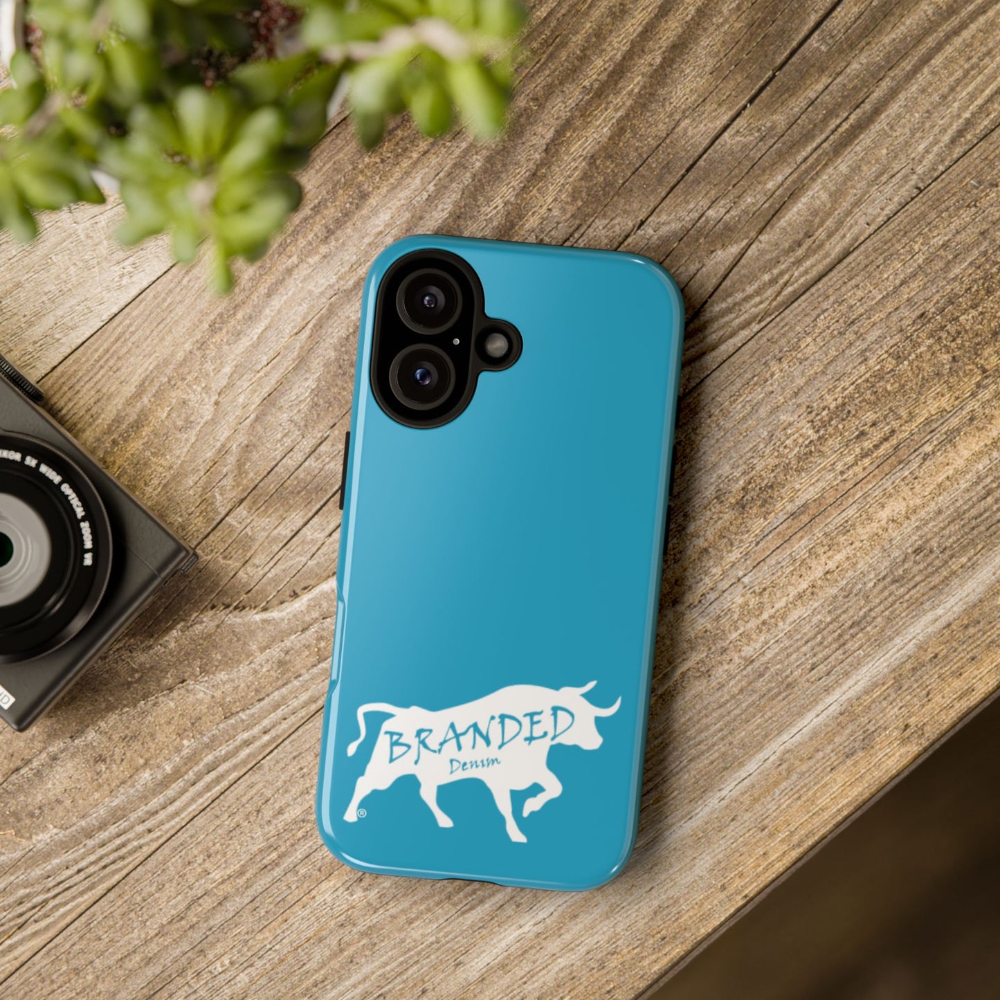 Turquoise Branded Denim Logo IPhone, Samsung, Google Tough Cases