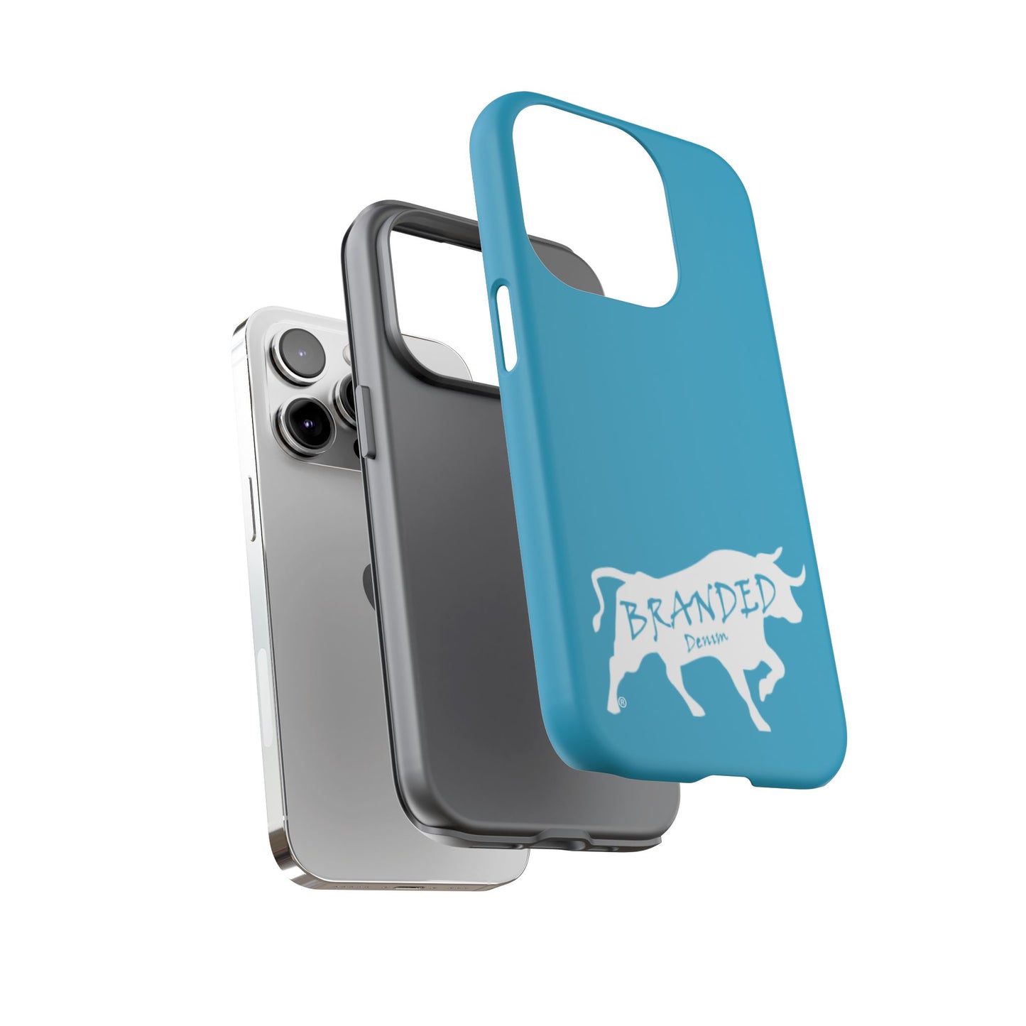 Turquoise Branded Denim Logo IPhone, Samsung, Google Tough Cases