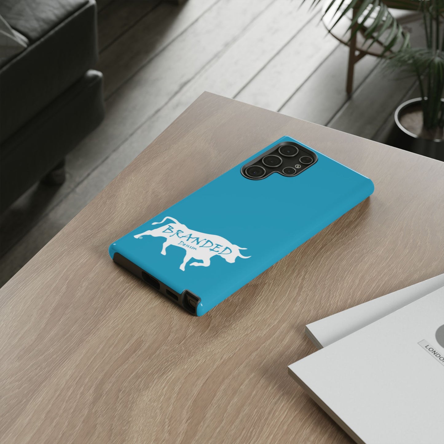 Turquoise Branded Denim Logo IPhone, Samsung, Google Tough Cases