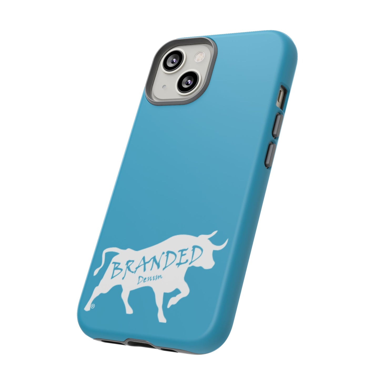 Turquoise Branded Denim Logo IPhone, Samsung, Google Tough Cases