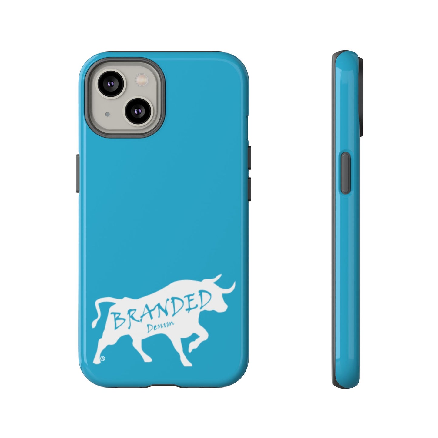 Turquoise Branded Denim Logo IPhone, Samsung, Google Tough Cases