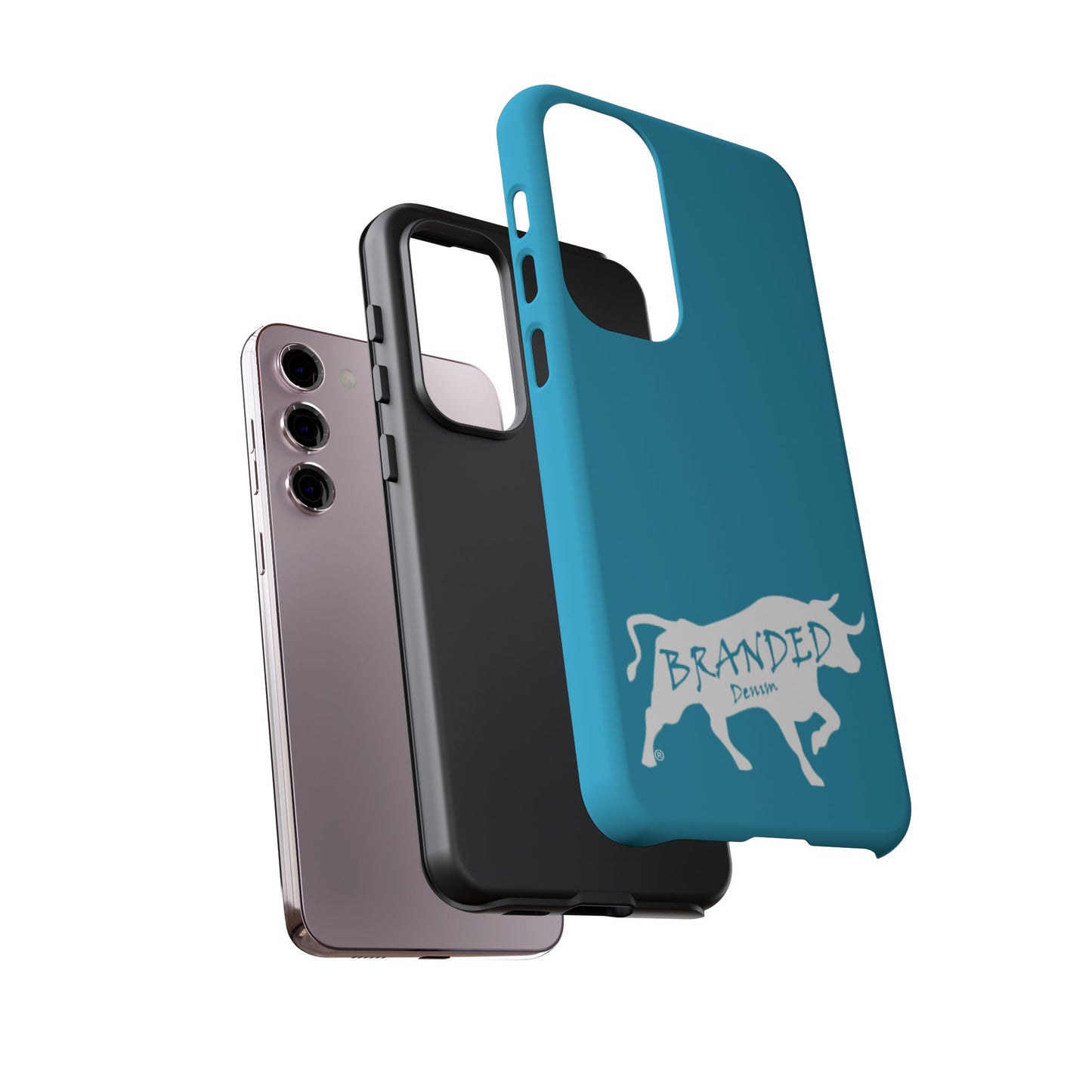 Turquoise Branded Denim Logo IPhone, Samsung, Google Tough Cases