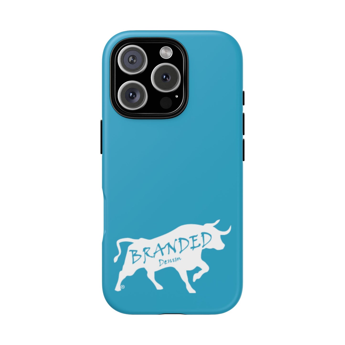 Turquoise Branded Denim Logo IPhone, Samsung, Google Tough Cases