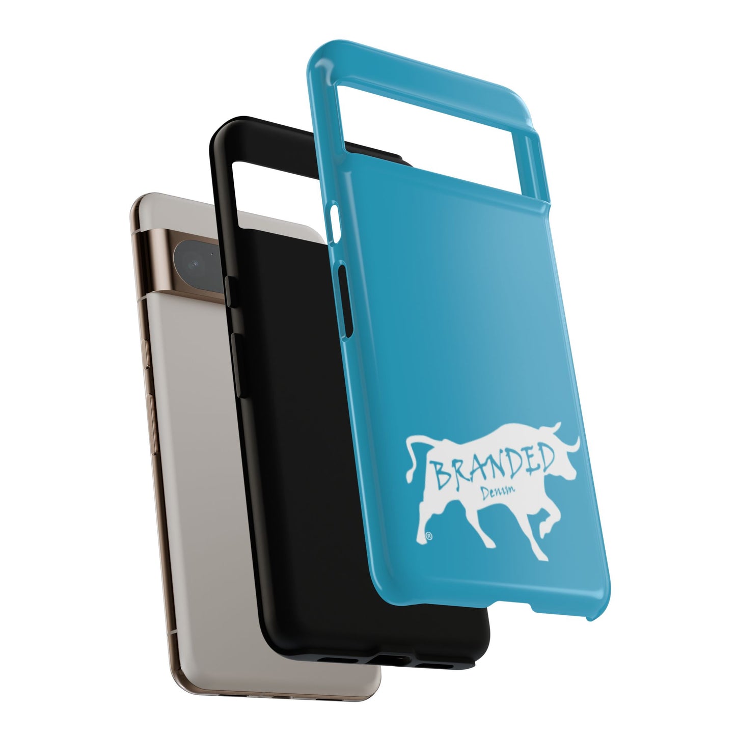 Turquoise Branded Denim Logo IPhone, Samsung, Google Tough Cases