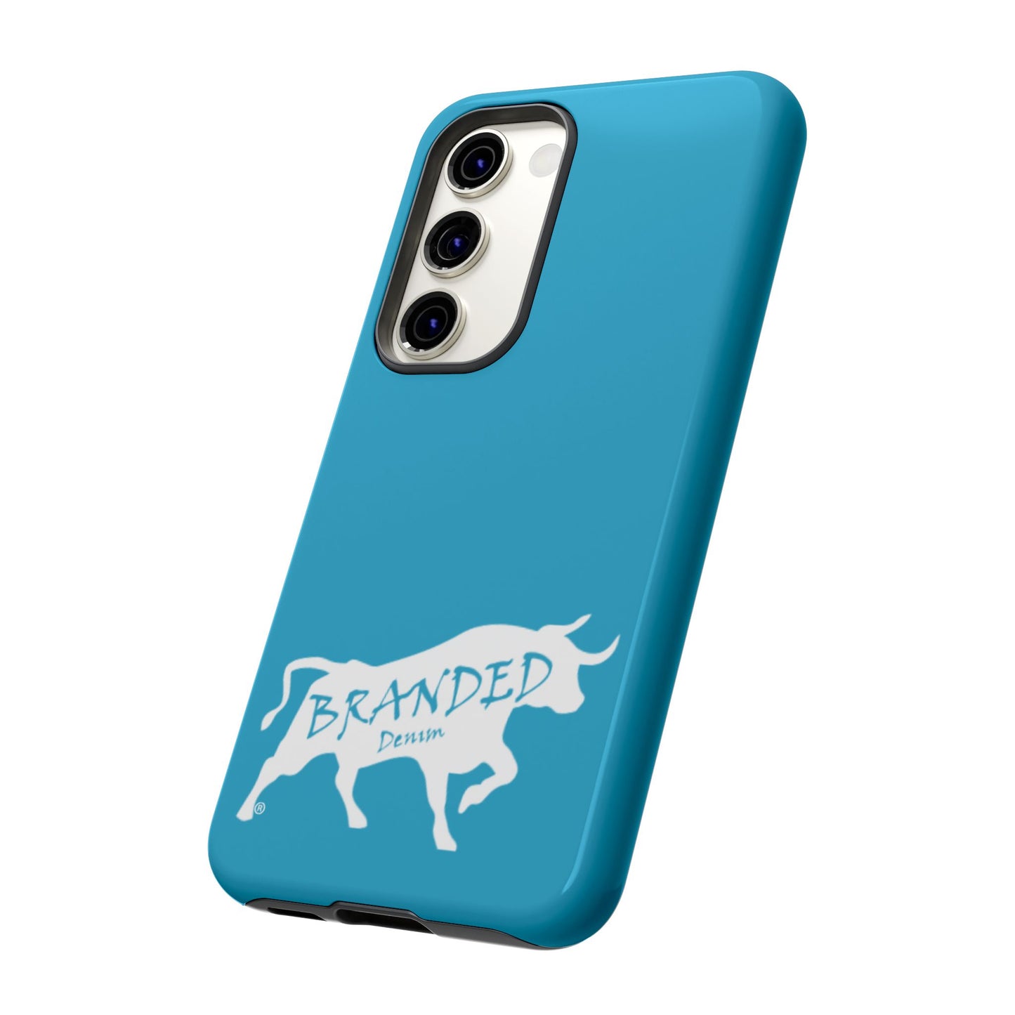 Turquoise Branded Denim Logo IPhone, Samsung, Google Tough Cases