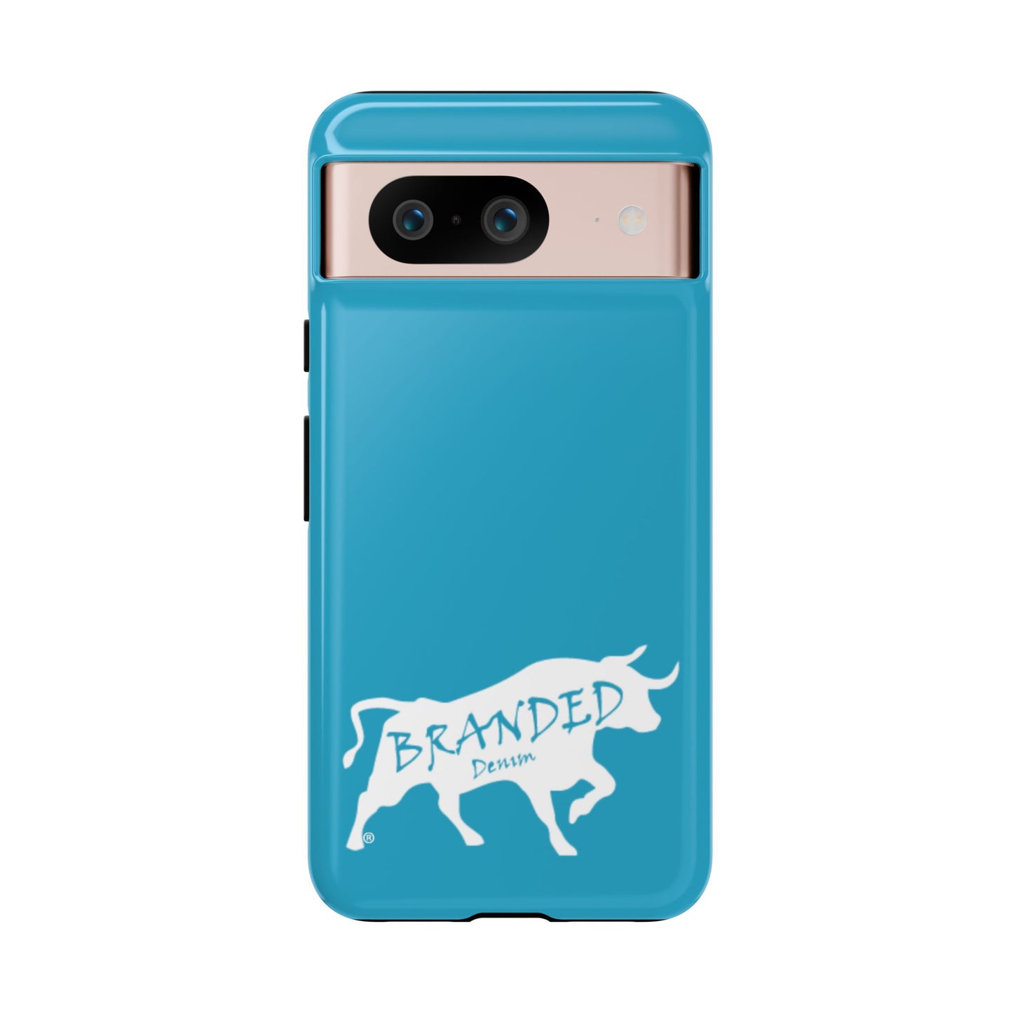 Turquoise Branded Denim Logo IPhone, Samsung, Google Tough Cases