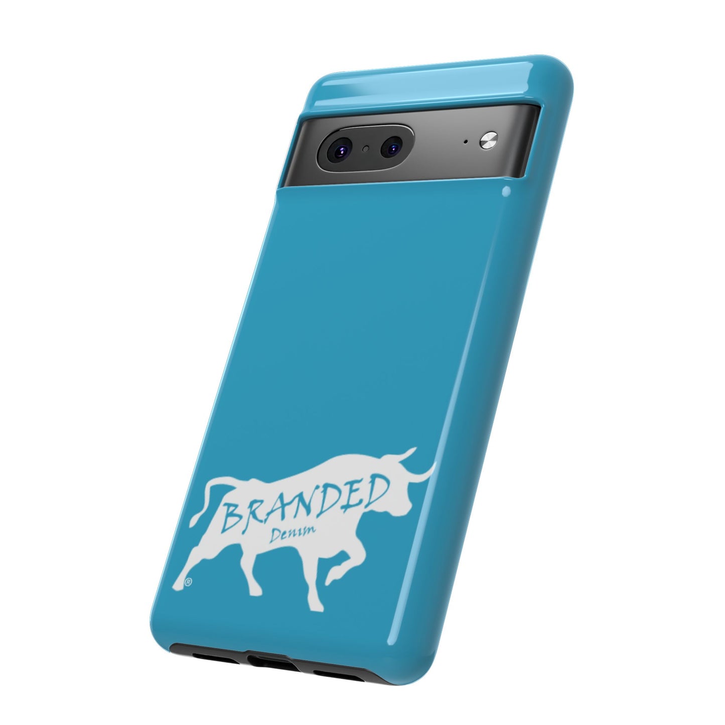 Turquoise Branded Denim Logo IPhone, Samsung, Google Tough Cases