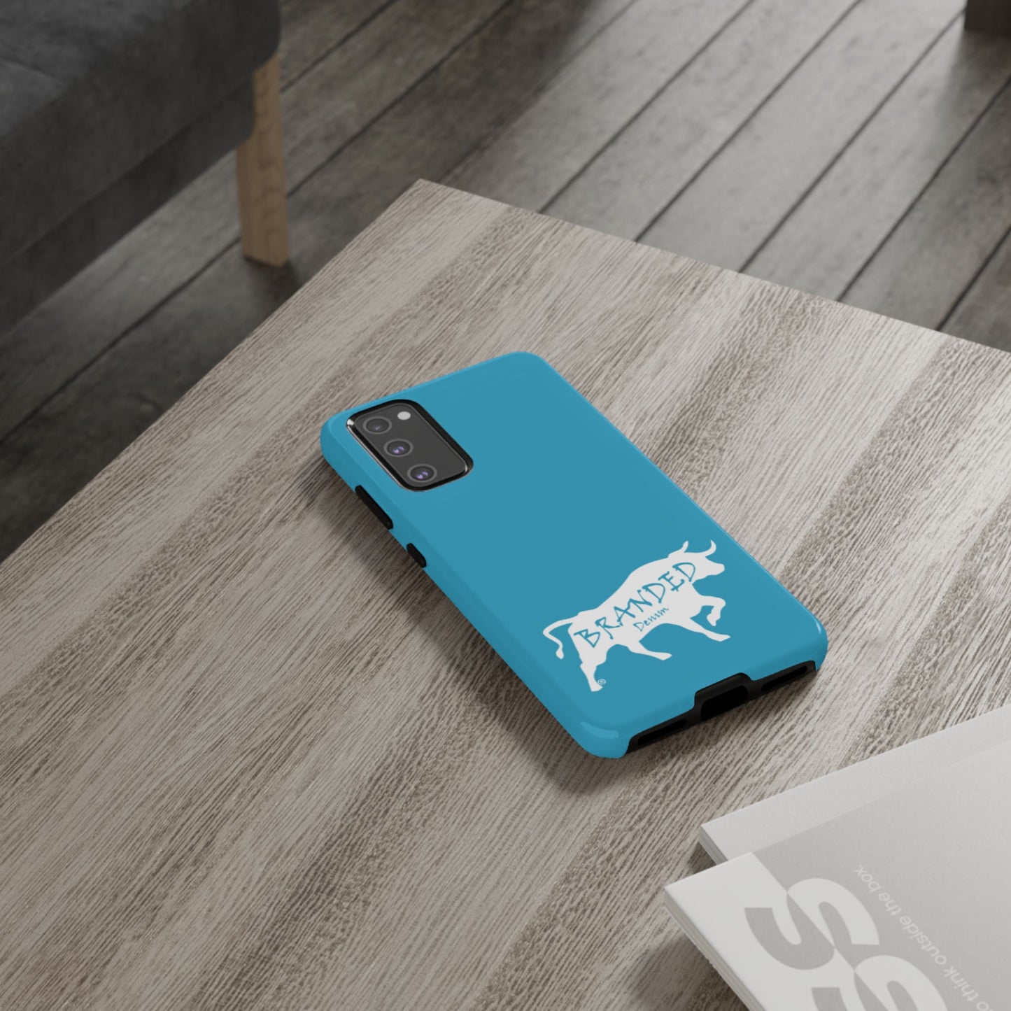 Turquoise Branded Denim Logo IPhone, Samsung, Google Tough Cases