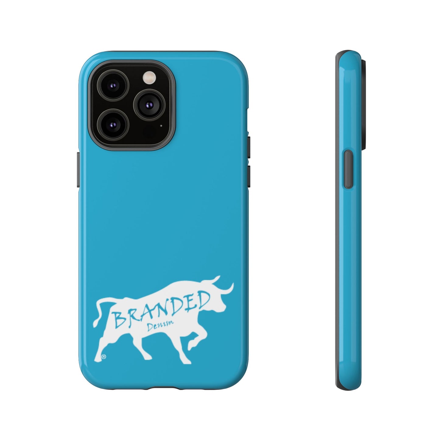 Turquoise Branded Denim Logo IPhone, Samsung, Google Tough Cases