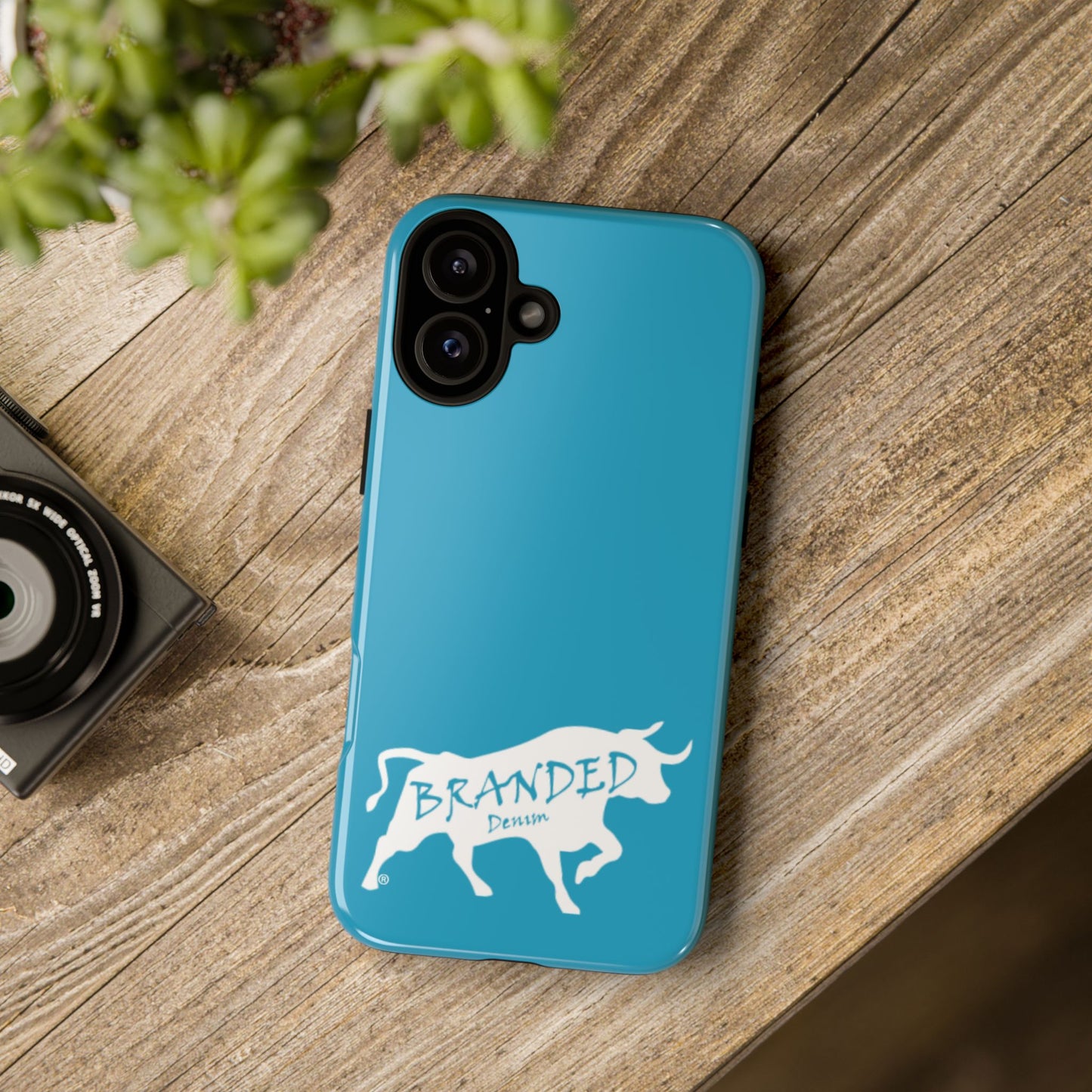 Turquoise Branded Denim Logo IPhone, Samsung, Google Tough Cases