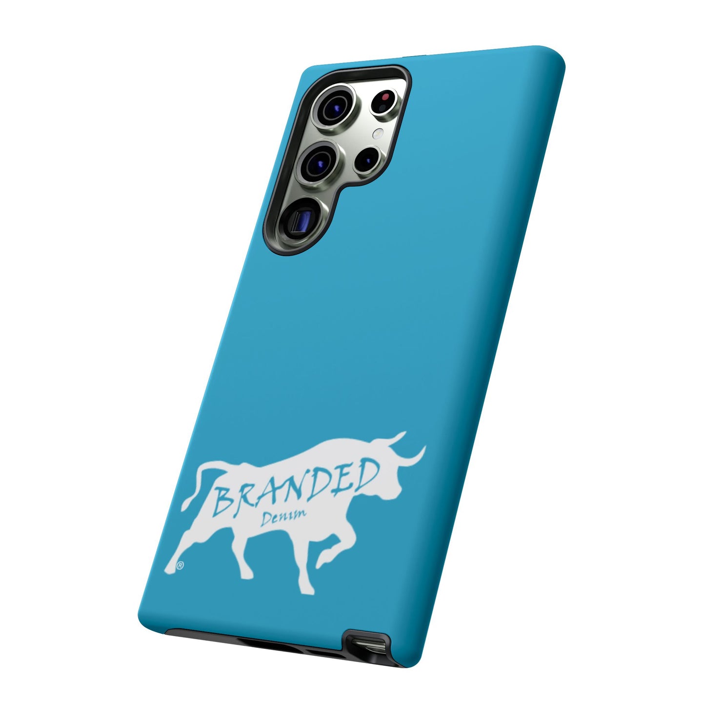 Turquoise Branded Denim Logo IPhone, Samsung, Google Tough Cases