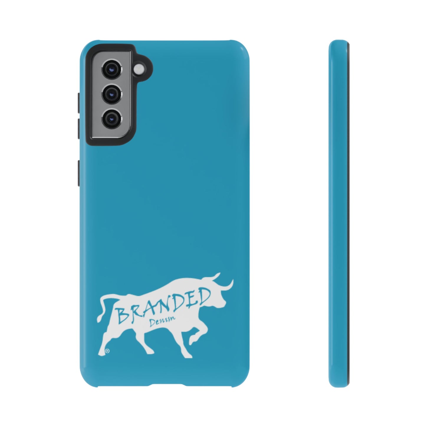 Turquoise Branded Denim Logo IPhone, Samsung, Google Tough Cases