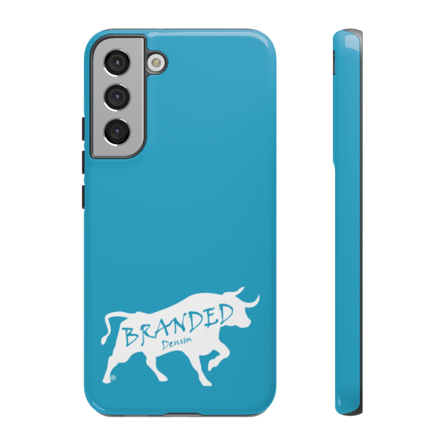 Turquoise Branded Denim Logo IPhone, Samsung, Google Tough Cases