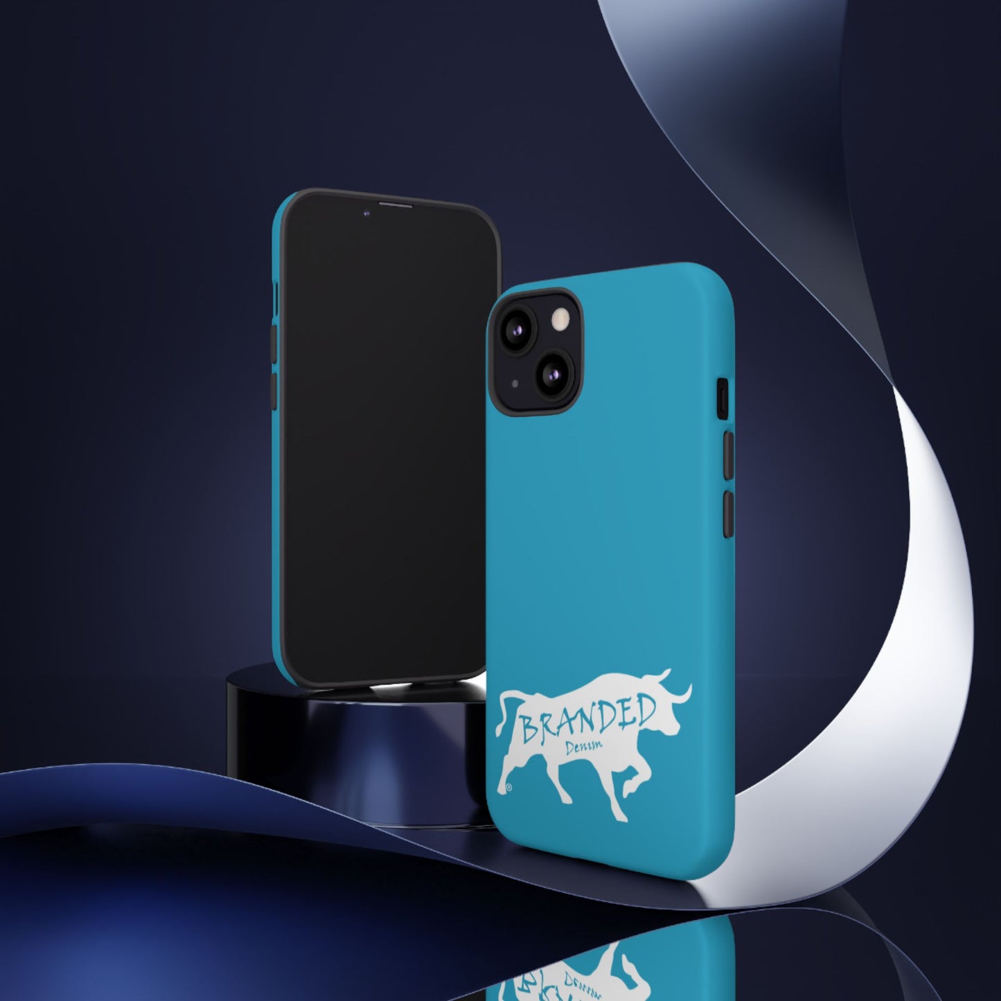 Turquoise Branded Denim Logo IPhone, Samsung, Google Tough Cases