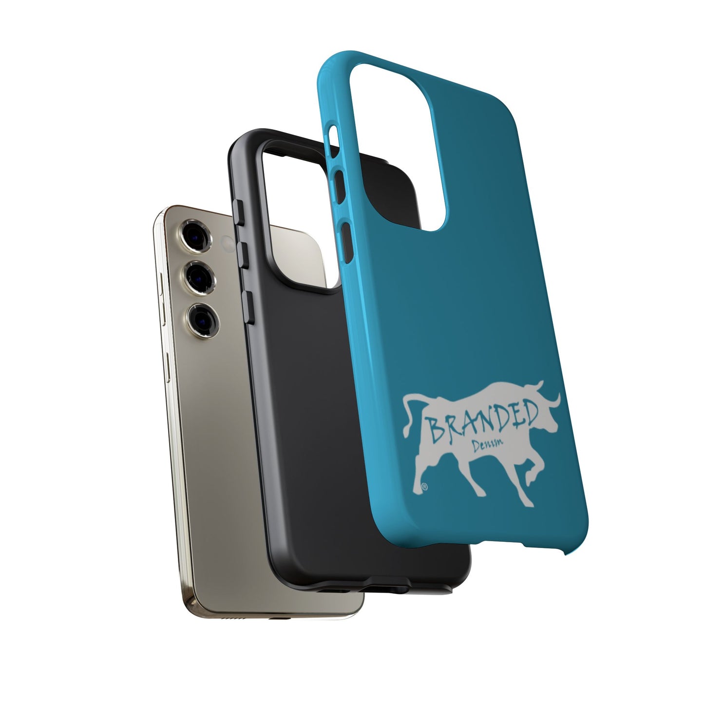 Turquoise Branded Denim Logo IPhone, Samsung, Google Tough Cases