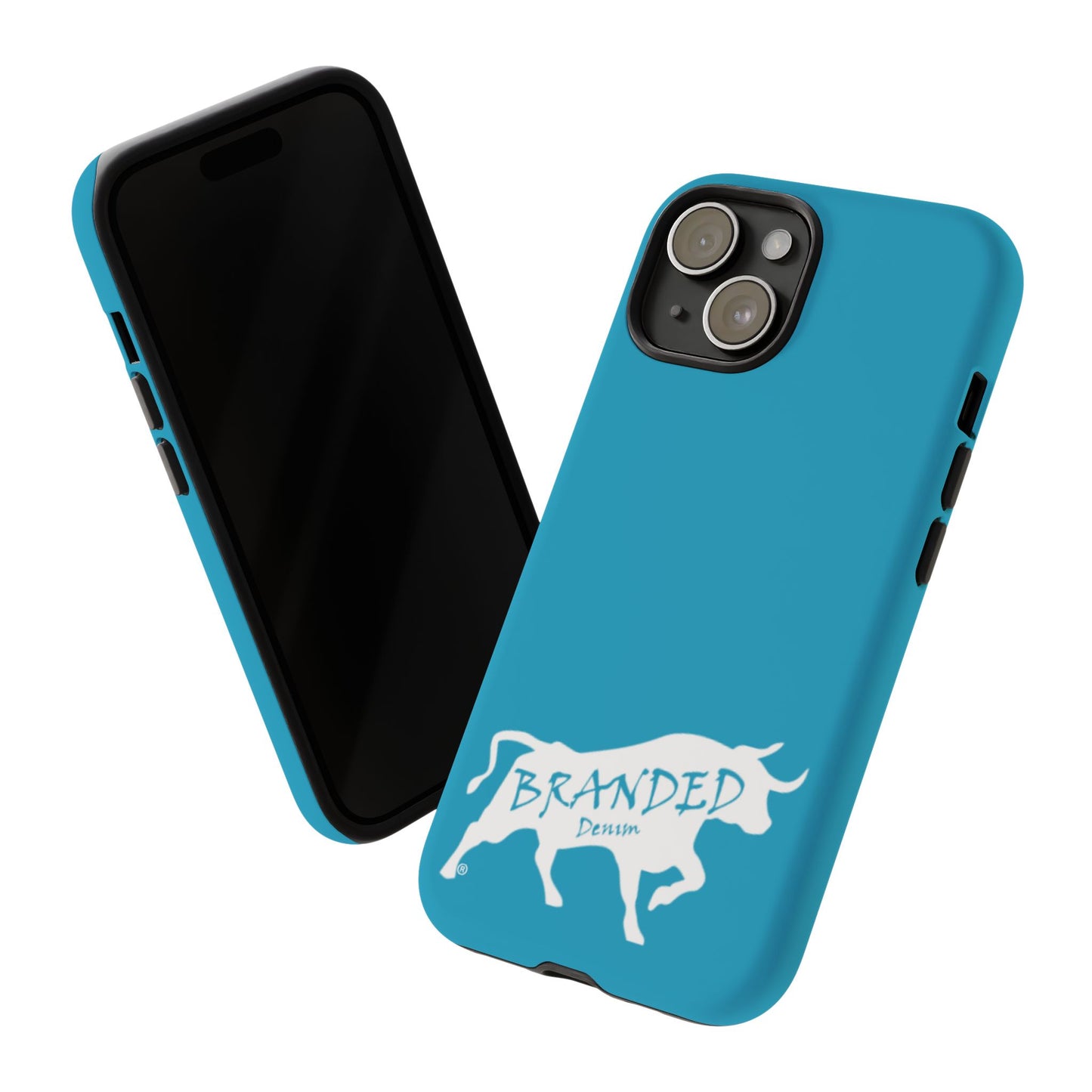 Turquoise Branded Denim Logo IPhone, Samsung, Google Tough Cases