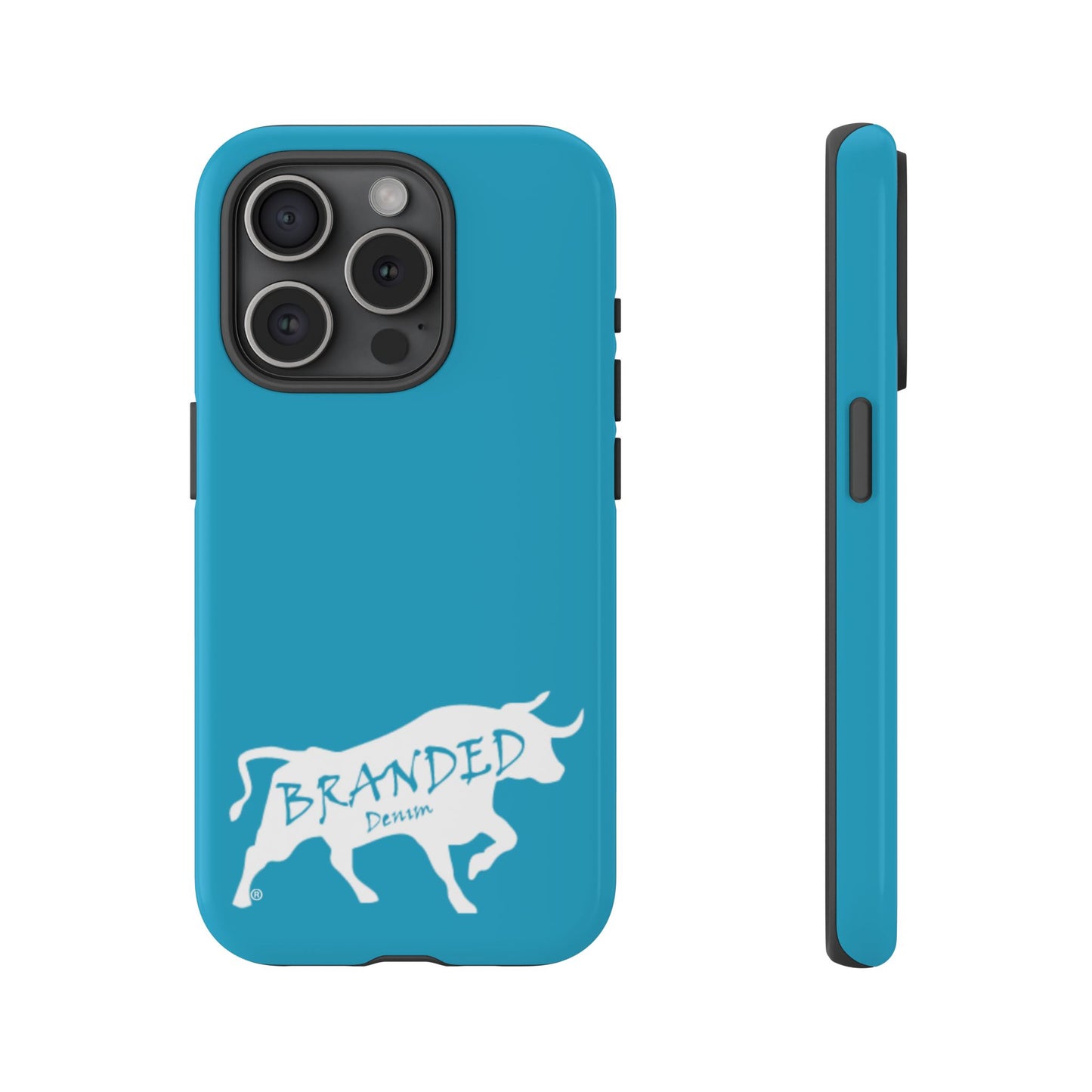 Turquoise Branded Denim Logo IPhone, Samsung, Google Tough Cases