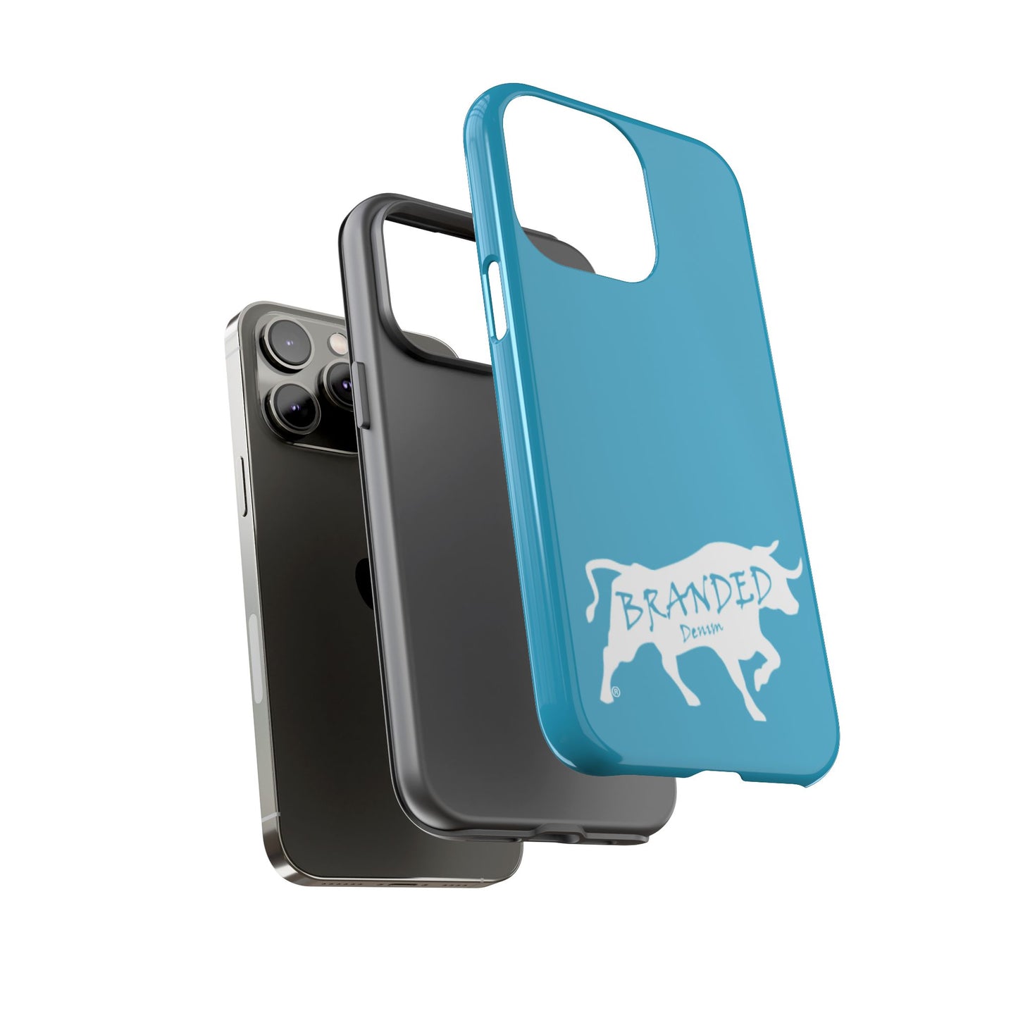 Turquoise Branded Denim Logo IPhone, Samsung, Google Tough Cases