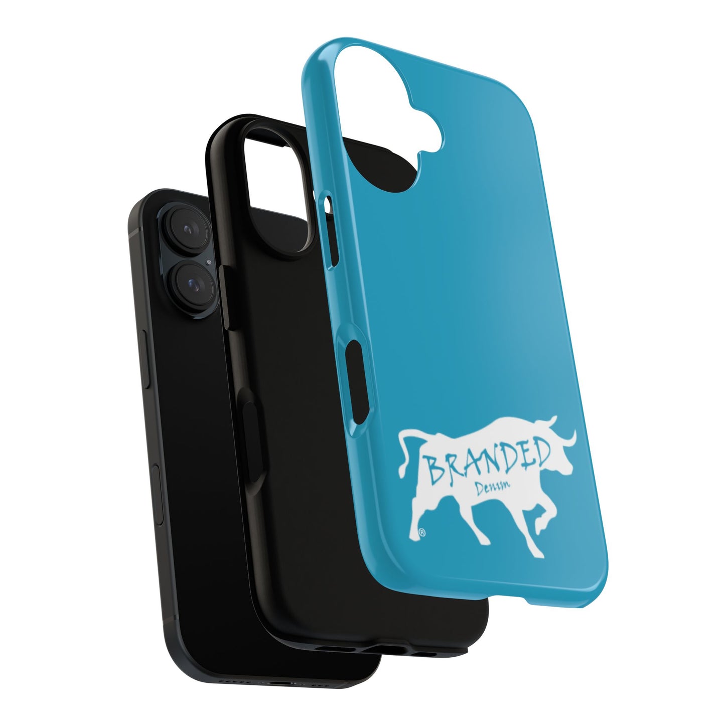 Turquoise Branded Denim Logo IPhone, Samsung, Google Tough Cases