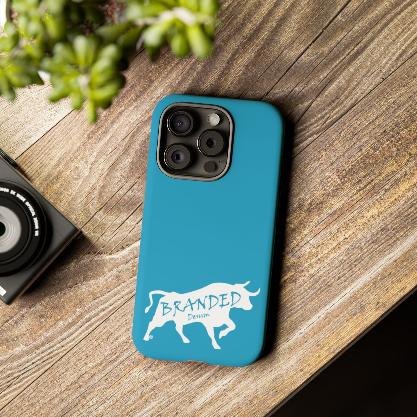 Turquoise Branded Denim Logo IPhone, Samsung, Google Tough Cases