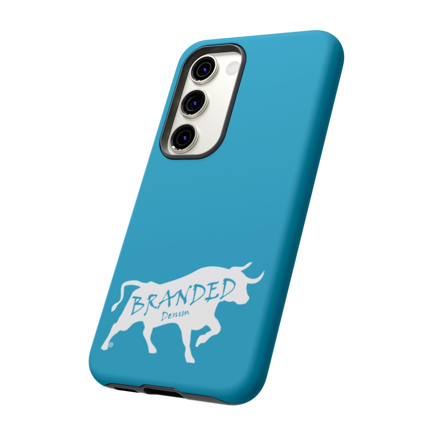 Turquoise Branded Denim Logo IPhone, Samsung, Google Tough Cases