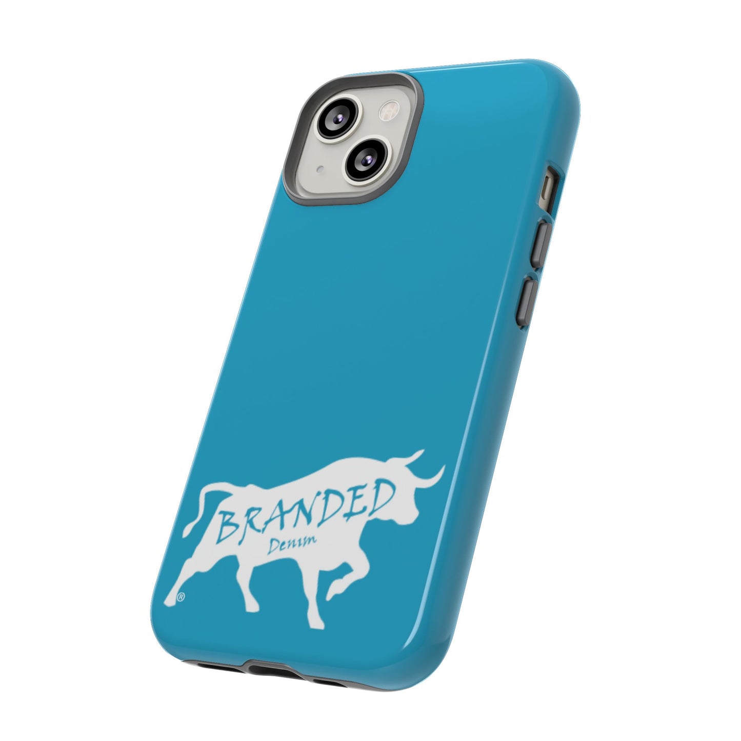 Turquoise Branded Denim Logo IPhone, Samsung, Google Tough Cases