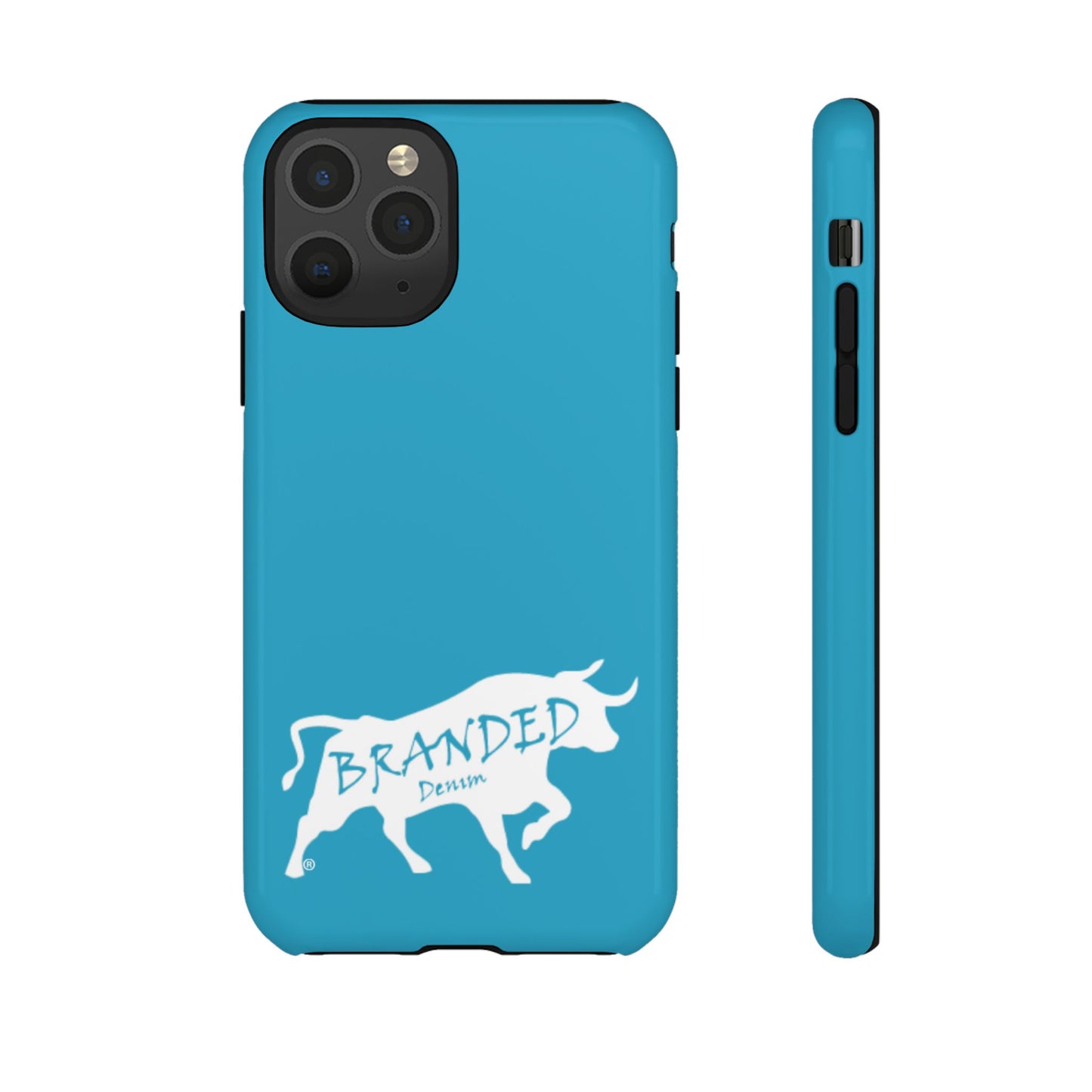 Turquoise Branded Denim Logo IPhone, Samsung, Google Tough Cases