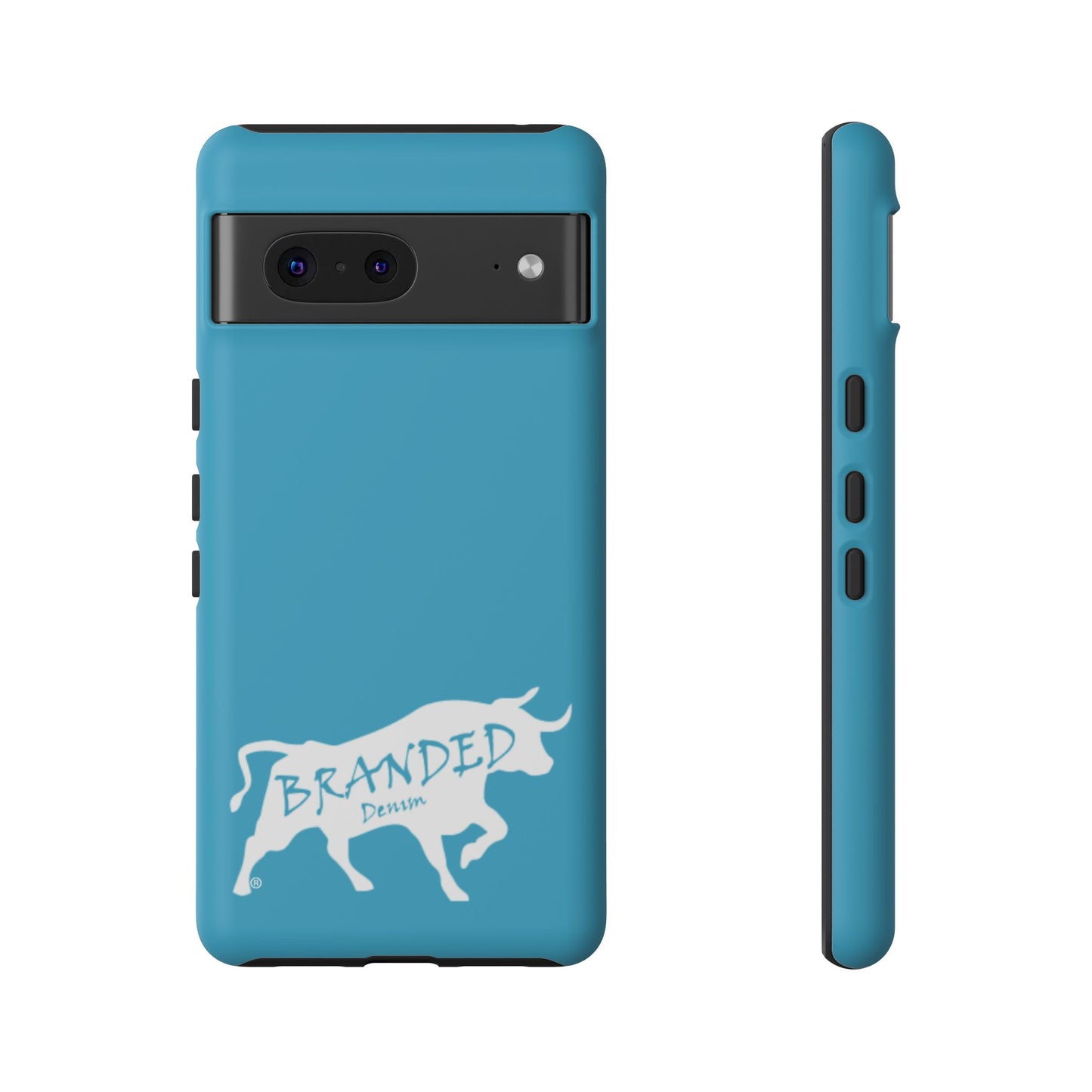 Turquoise Branded Denim Logo IPhone, Samsung, Google Tough Cases