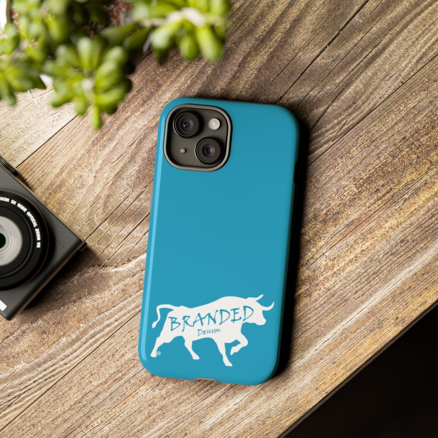 Turquoise Branded Denim Logo IPhone, Samsung, Google Tough Cases