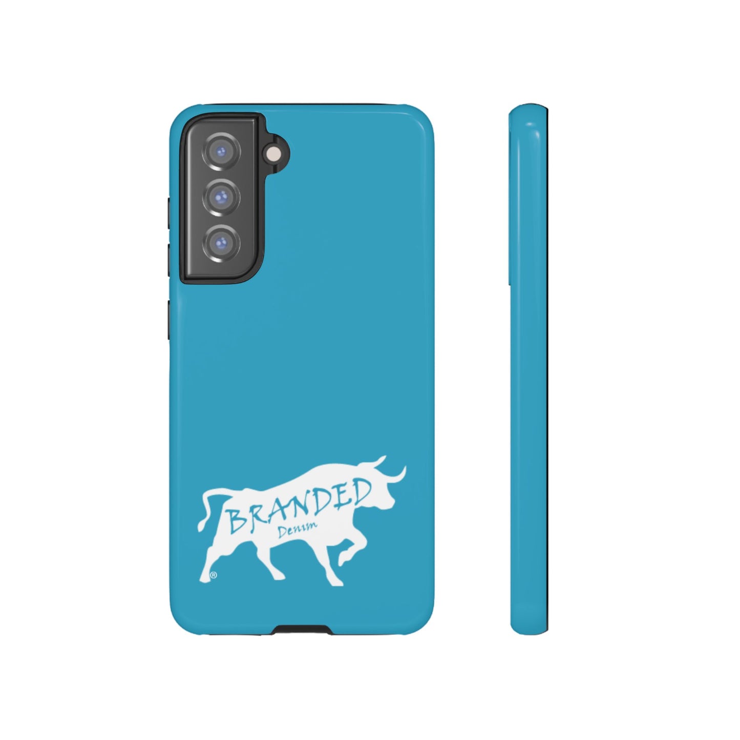 Turquoise Branded Denim Logo IPhone, Samsung, Google Tough Cases