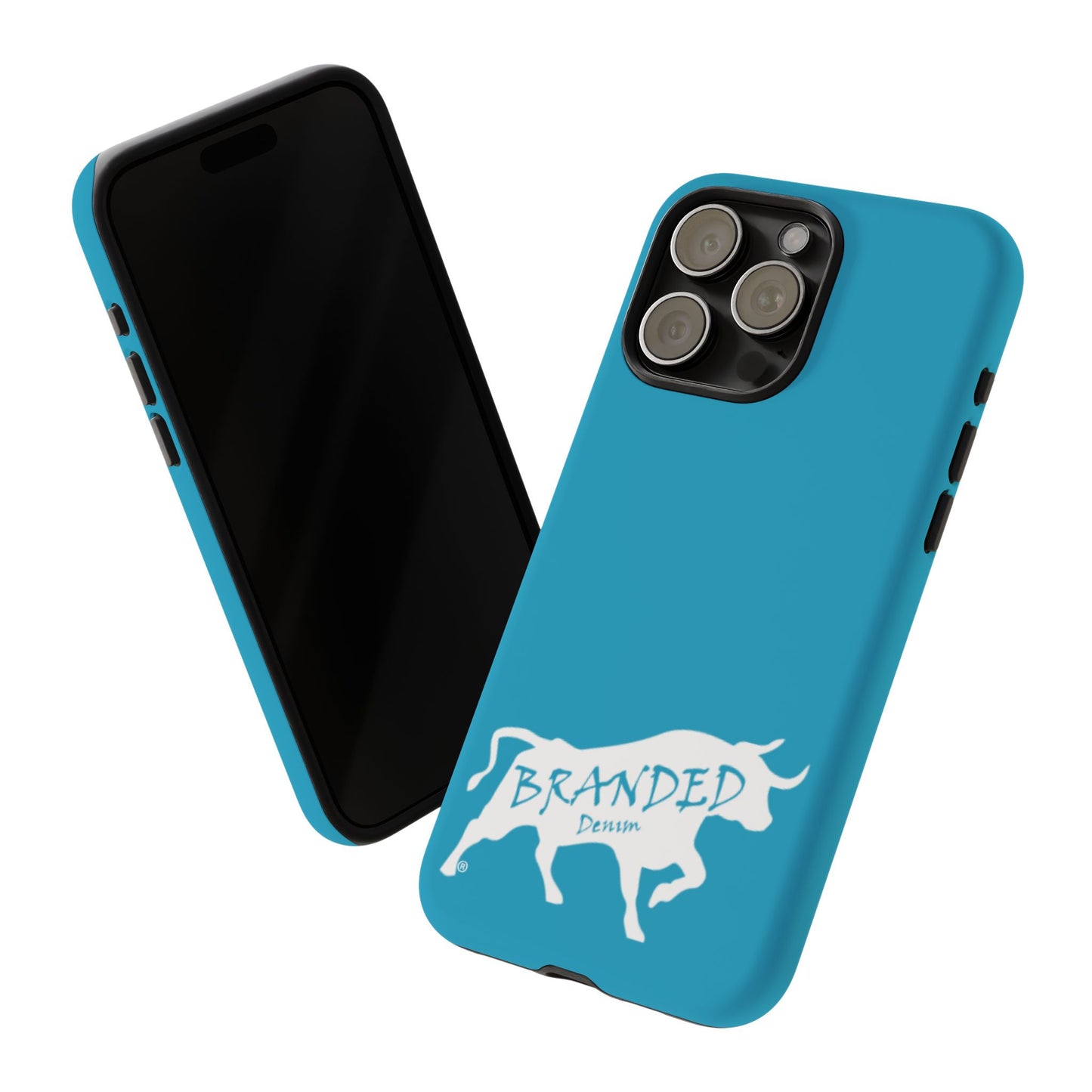 Turquoise Branded Denim Logo IPhone, Samsung, Google Tough Cases