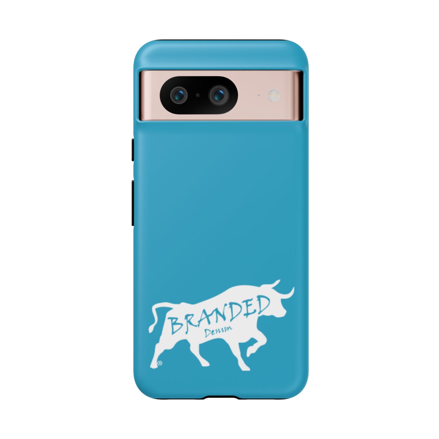 Turquoise Branded Denim Logo IPhone, Samsung, Google Tough Cases