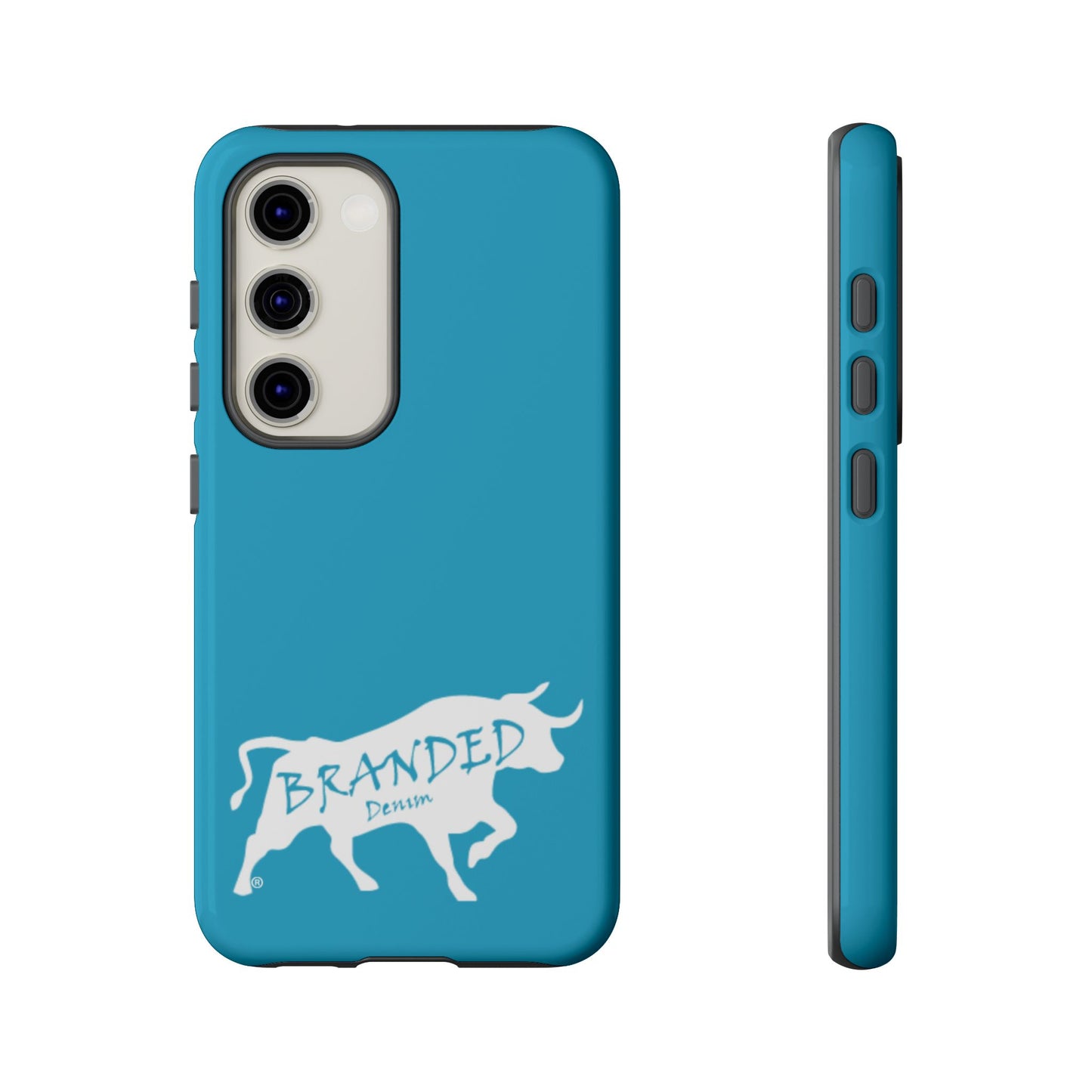 Turquoise Branded Denim Logo IPhone, Samsung, Google Tough Cases