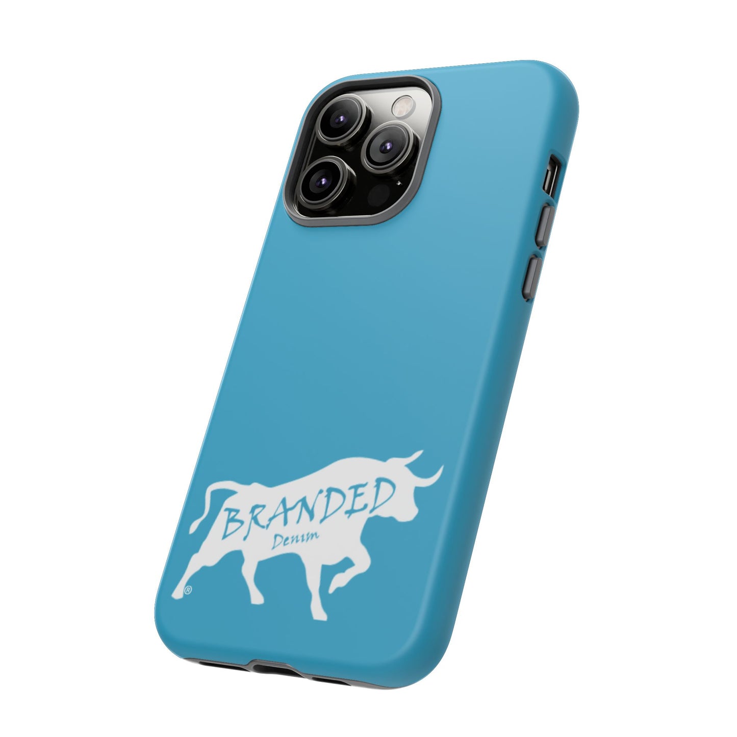 Turquoise Branded Denim Logo IPhone, Samsung, Google Tough Cases