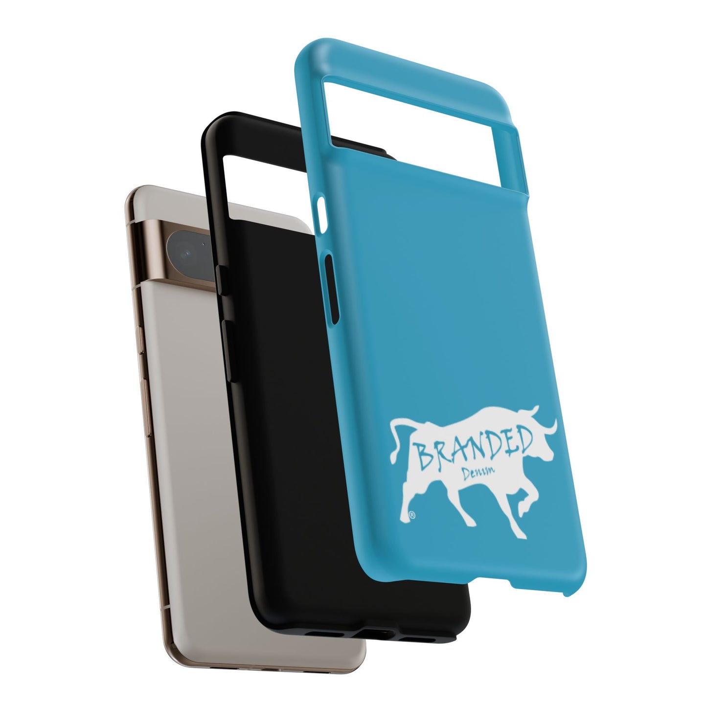 Turquoise Branded Denim Logo IPhone, Samsung, Google Tough Cases