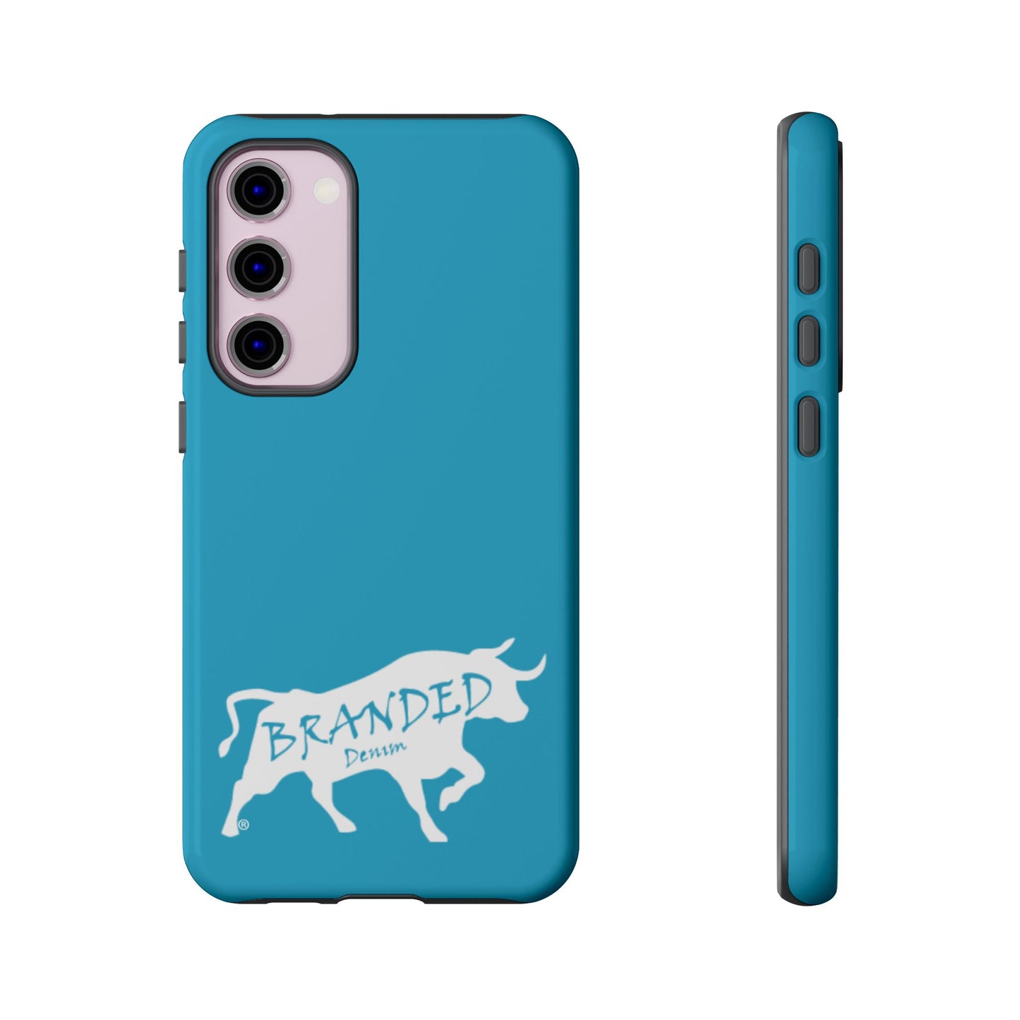 Turquoise Branded Denim Logo IPhone, Samsung, Google Tough Cases