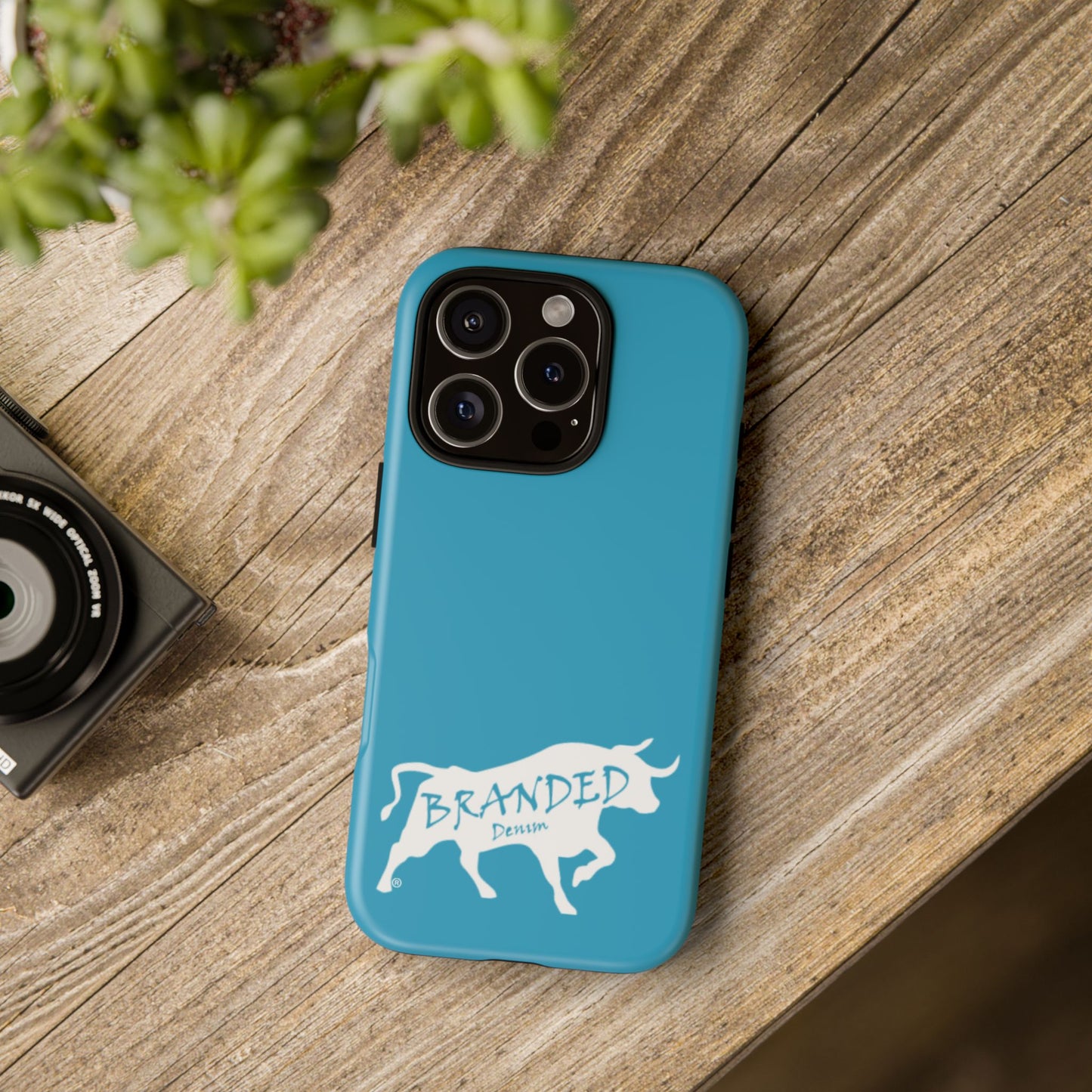 Turquoise Branded Denim Logo IPhone, Samsung, Google Tough Cases