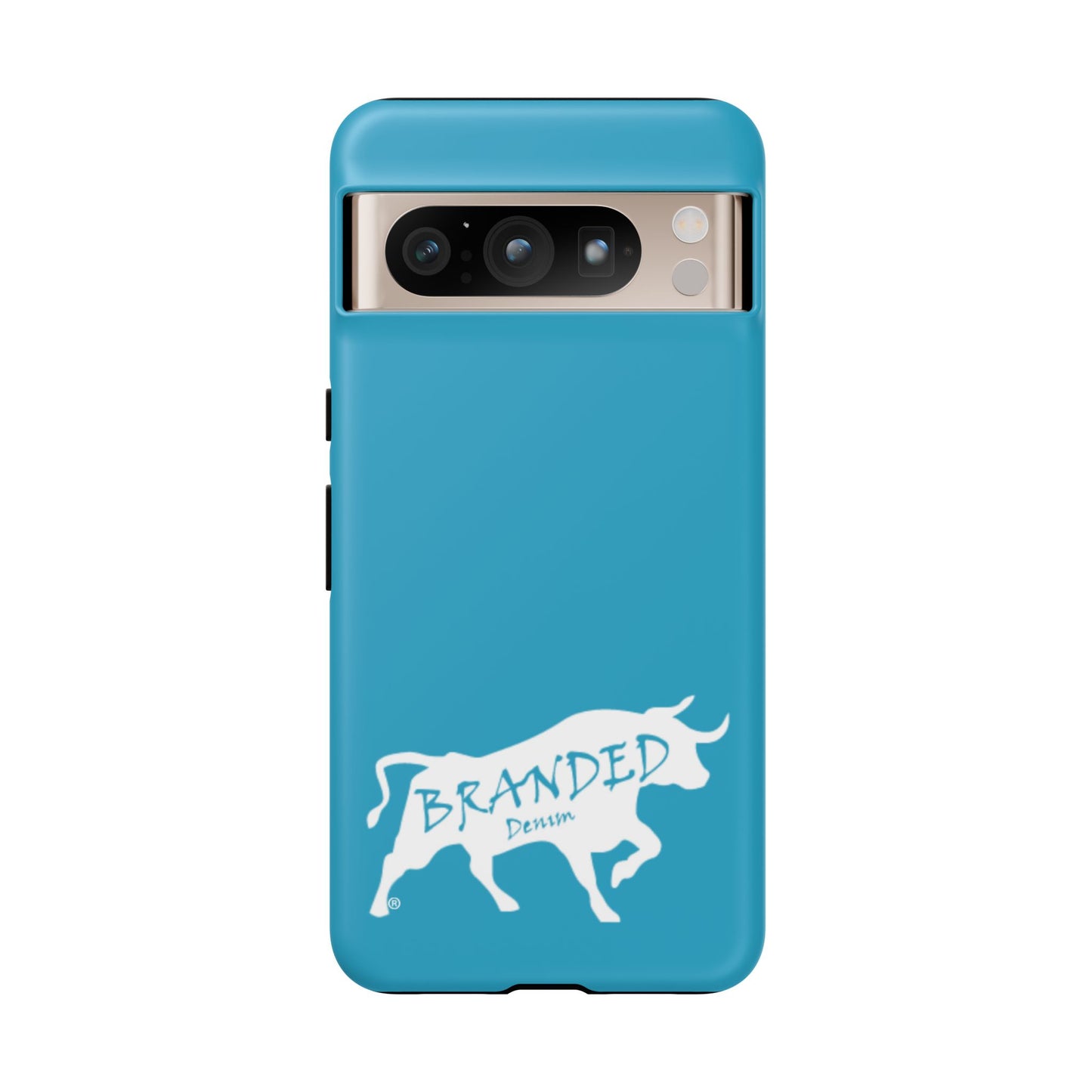 Turquoise Branded Denim Logo IPhone, Samsung, Google Tough Cases