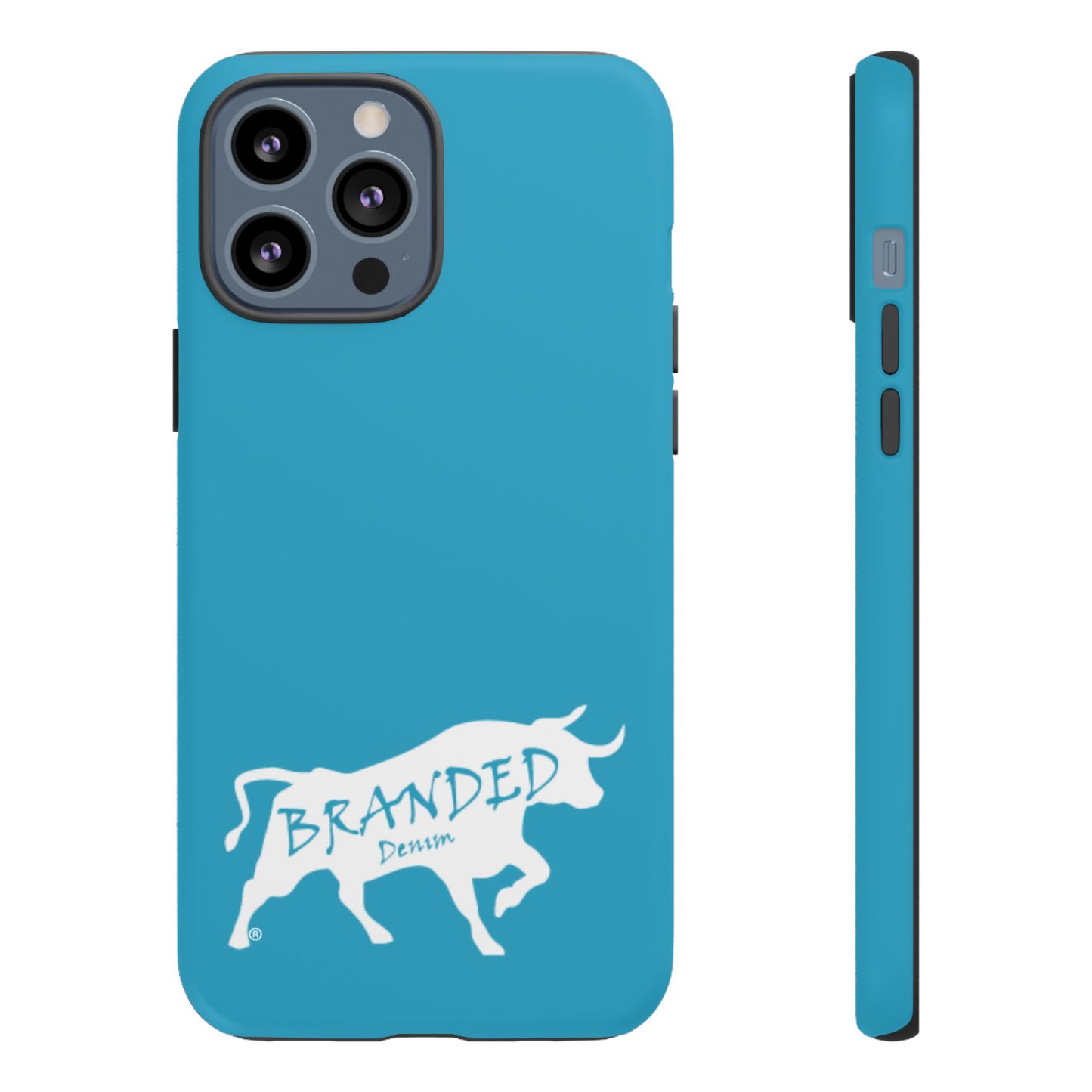 Turquoise Branded Denim Logo IPhone, Samsung, Google Tough Cases