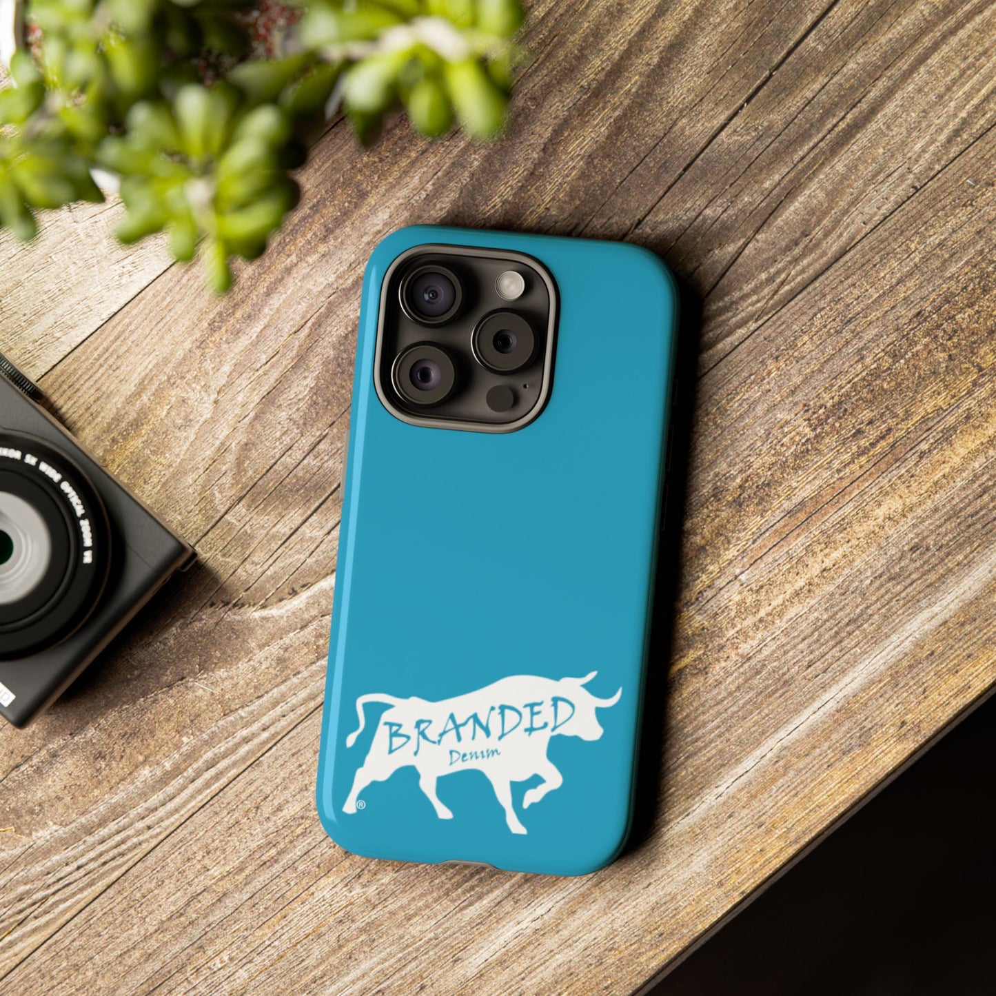 Turquoise Branded Denim Logo IPhone, Samsung, Google Tough Cases