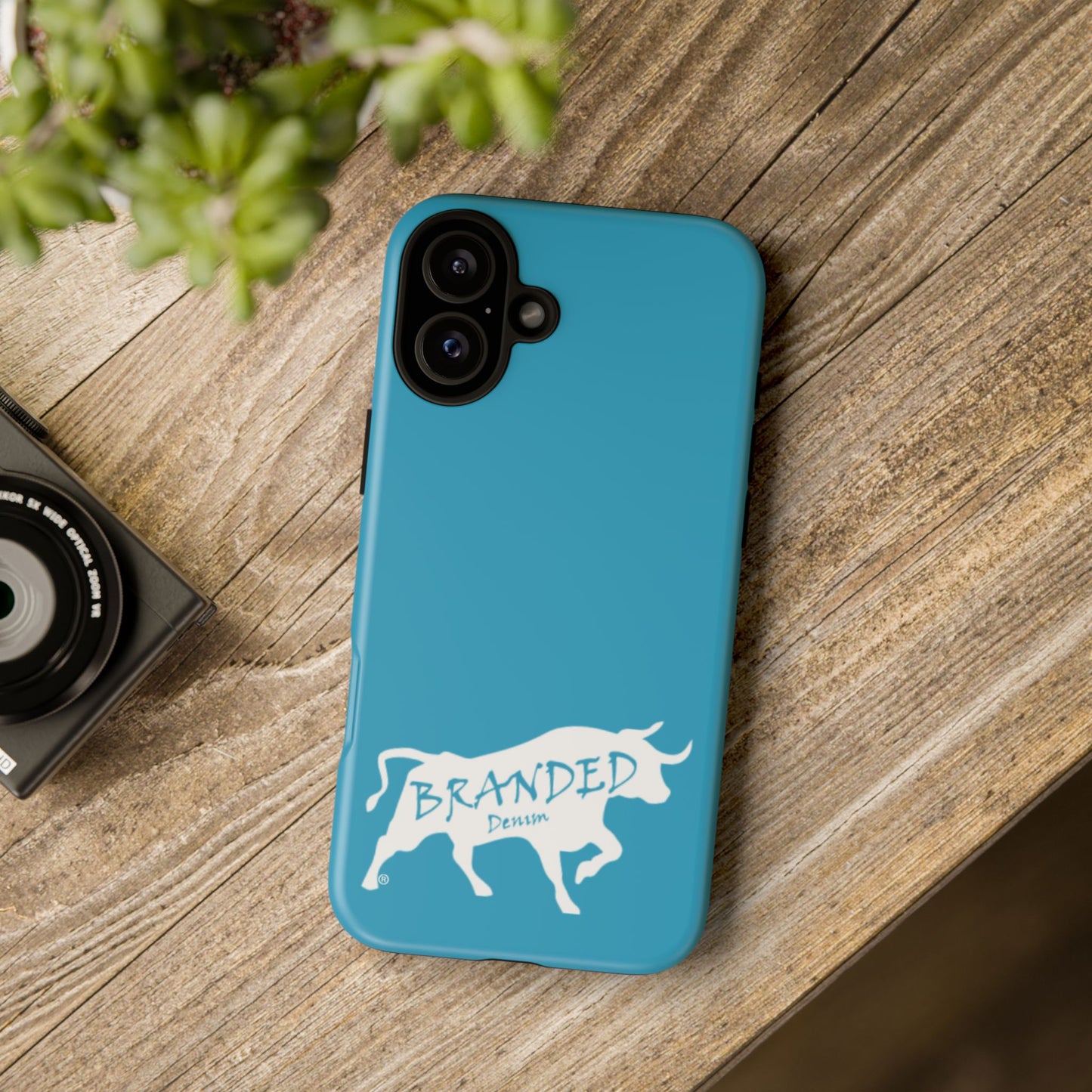 Turquoise Branded Denim Logo IPhone, Samsung, Google Tough Cases