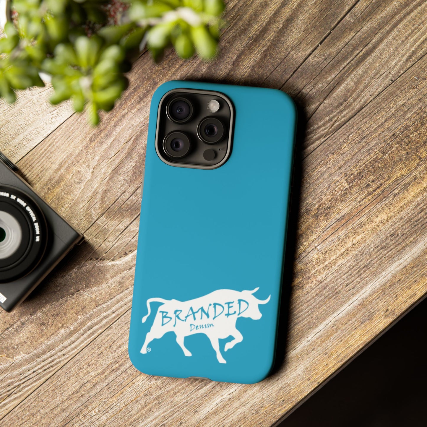 Turquoise Branded Denim Logo IPhone, Samsung, Google Tough Cases