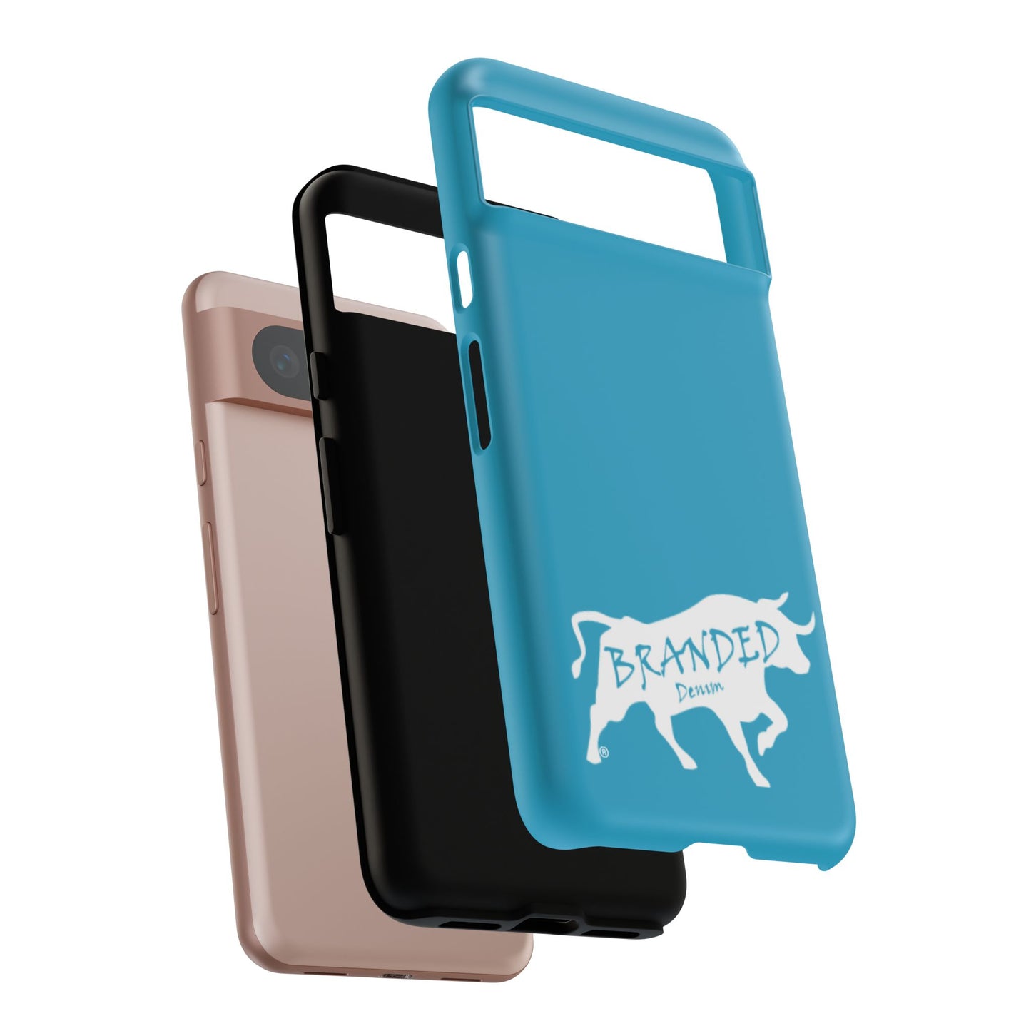 Turquoise Branded Denim Logo IPhone, Samsung, Google Tough Cases