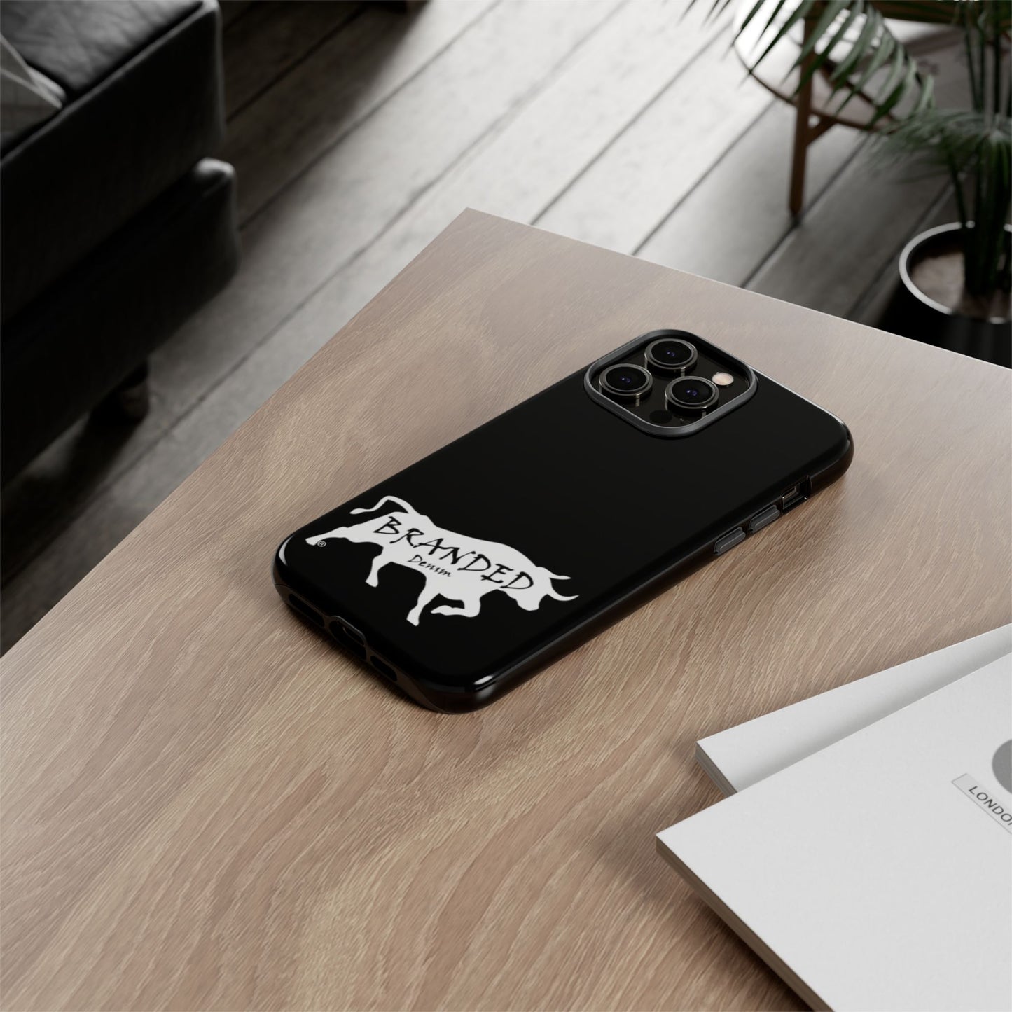 Black Branded Denim Logo IPhone, Samsung, Google Tough Cases