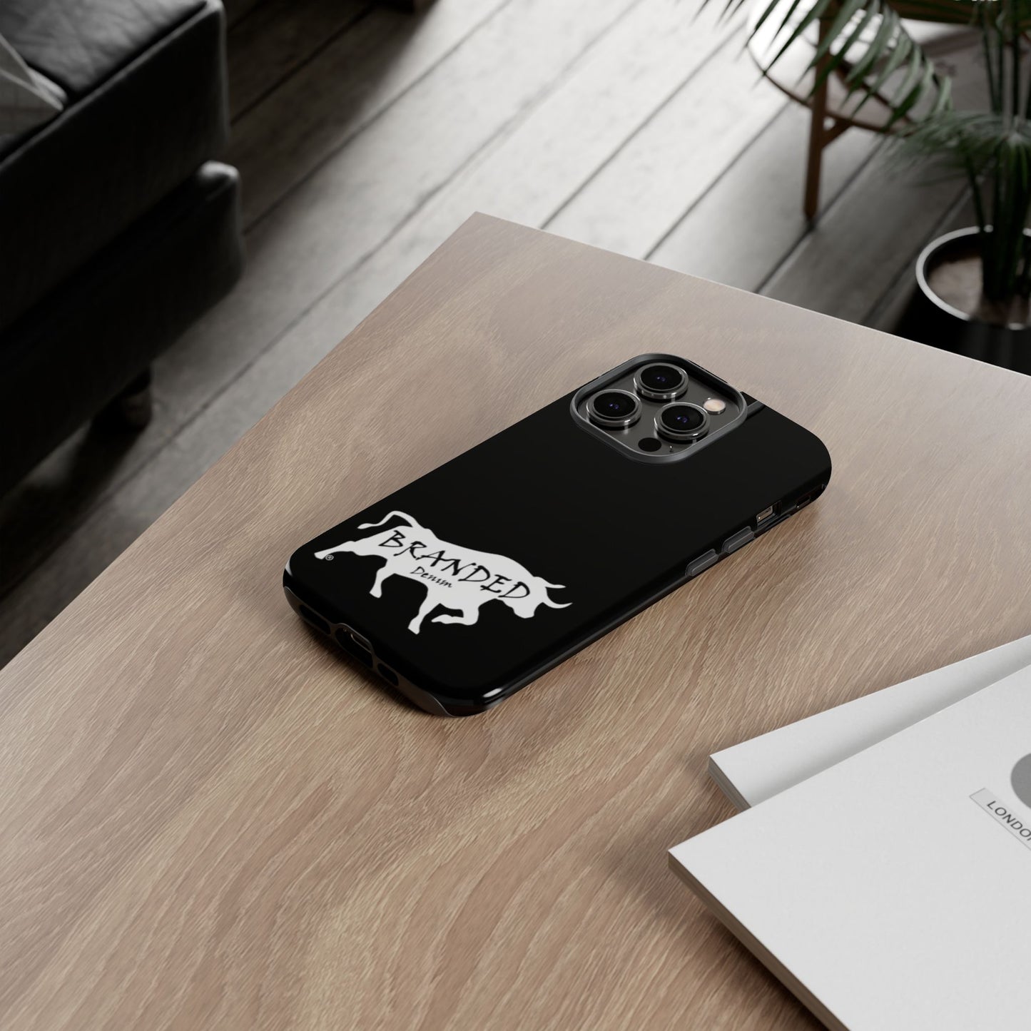 Black Branded Denim Logo IPhone, Samsung, Google Tough Cases