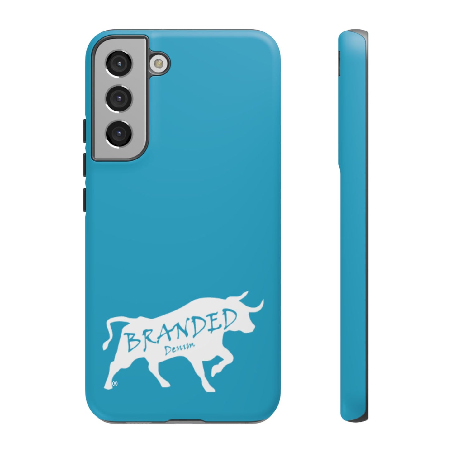 Turquoise Branded Denim Logo IPhone, Samsung, Google Tough Cases