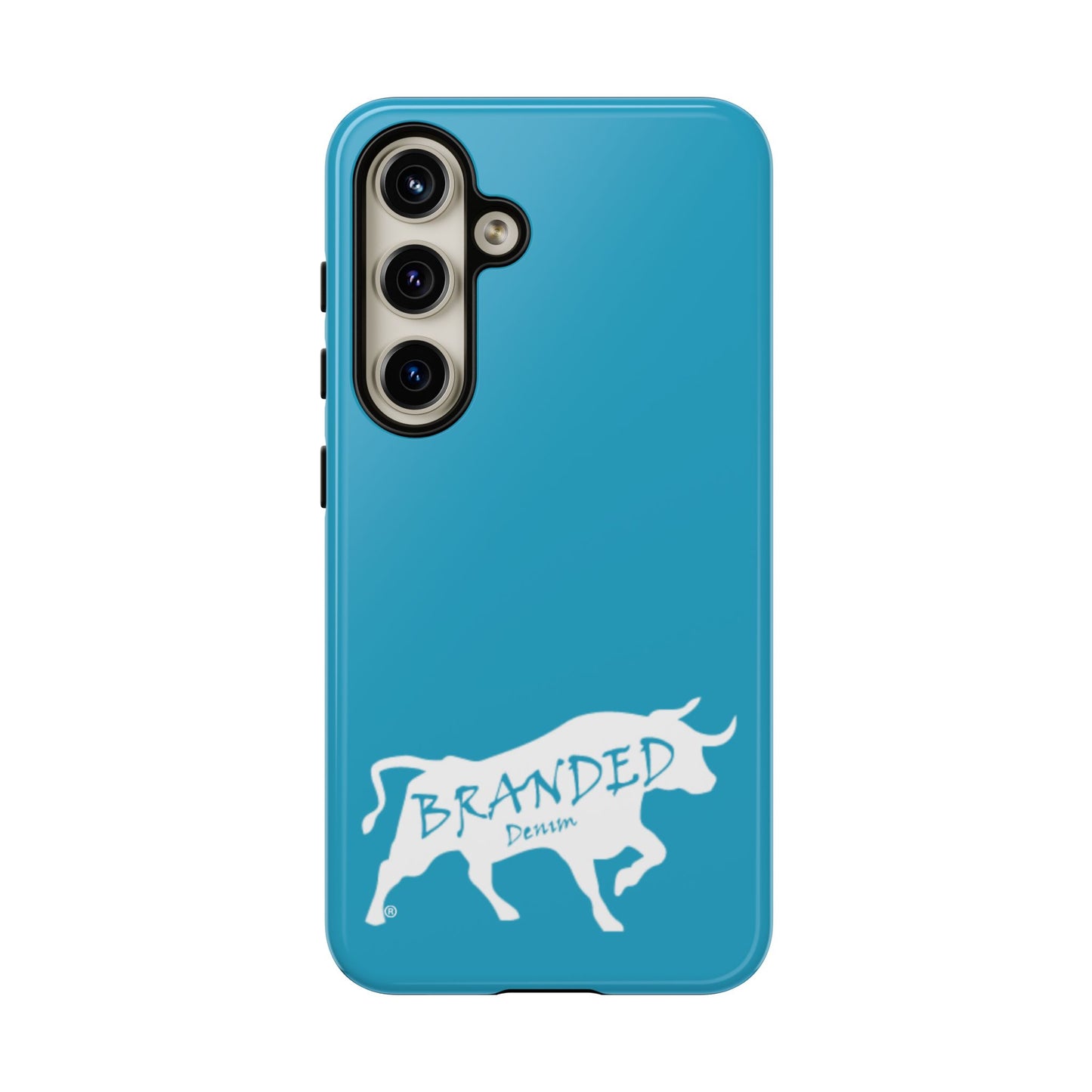 Turquoise Branded Denim Logo IPhone, Samsung, Google Tough Cases